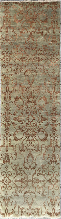 Hand knotted Indo Damask designer hall-runner 248x76cm | Rug# 23322