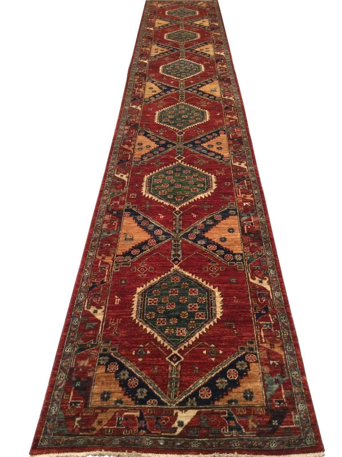 Afghan Turkaman weave in 19th century Caucasian design 508x88cm | Rug# 26382