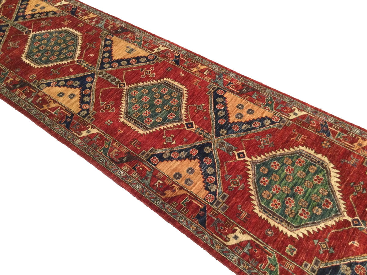 Afghan Turkaman weave in 19th century Caucasian design 508x88cm | Rug# 26382
