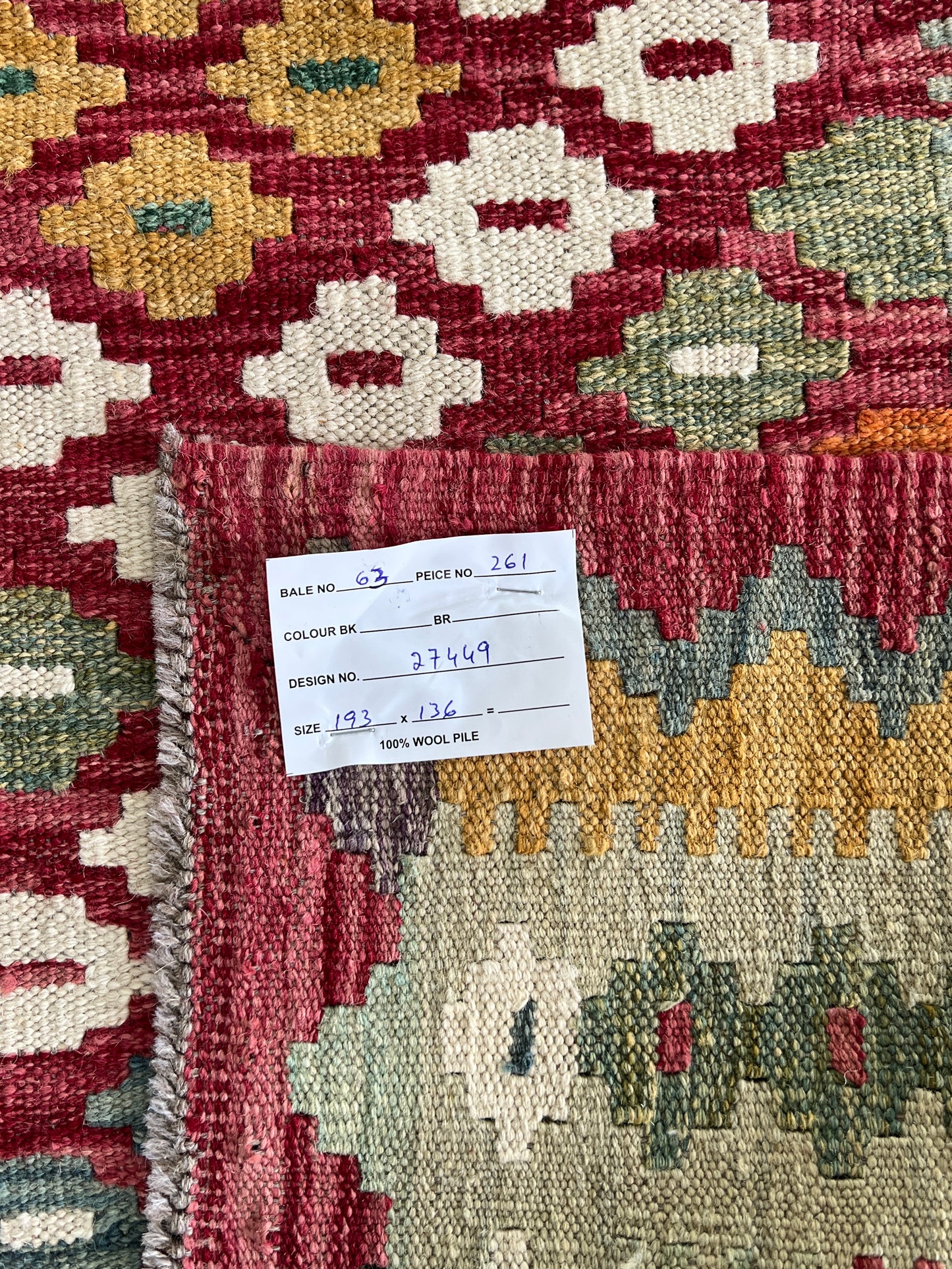 Flatweave kilim, Maimaneh-Afghan 193x136cm | Rug# 27449