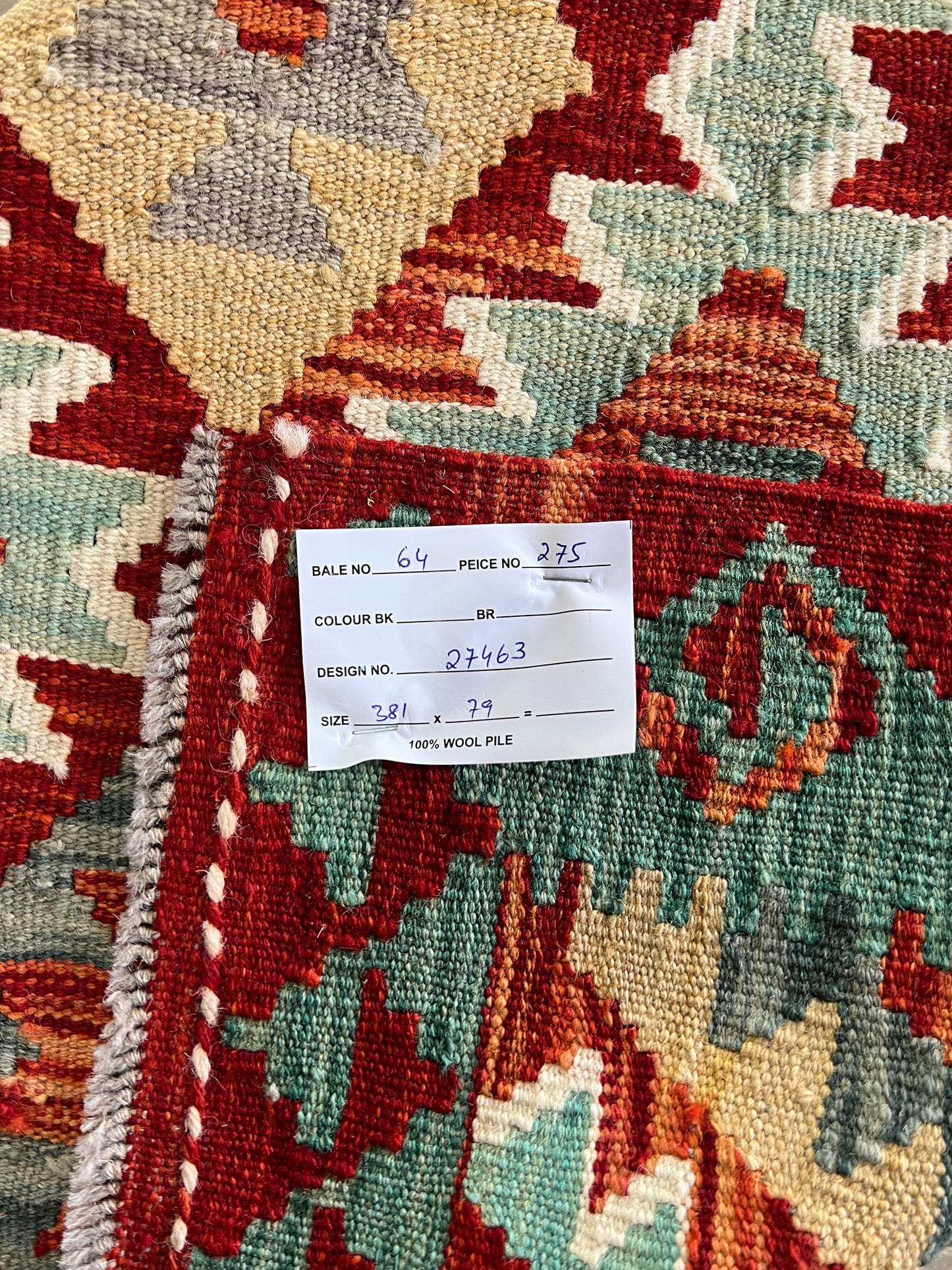 Flatweave kilim, Maimaneh-Afghan 381x79cm | Rug# 27463