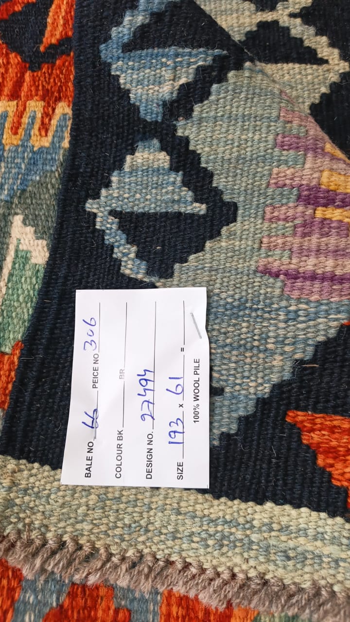 Flatweave kilim, Maimaneh-Afghan 193x61m | Rug# 27494