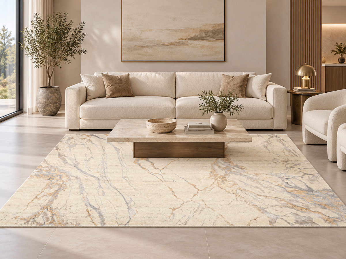 Hand-Knotted Modern Abstract Wool and Silk Rug 245x171 cm | Rug# 32634