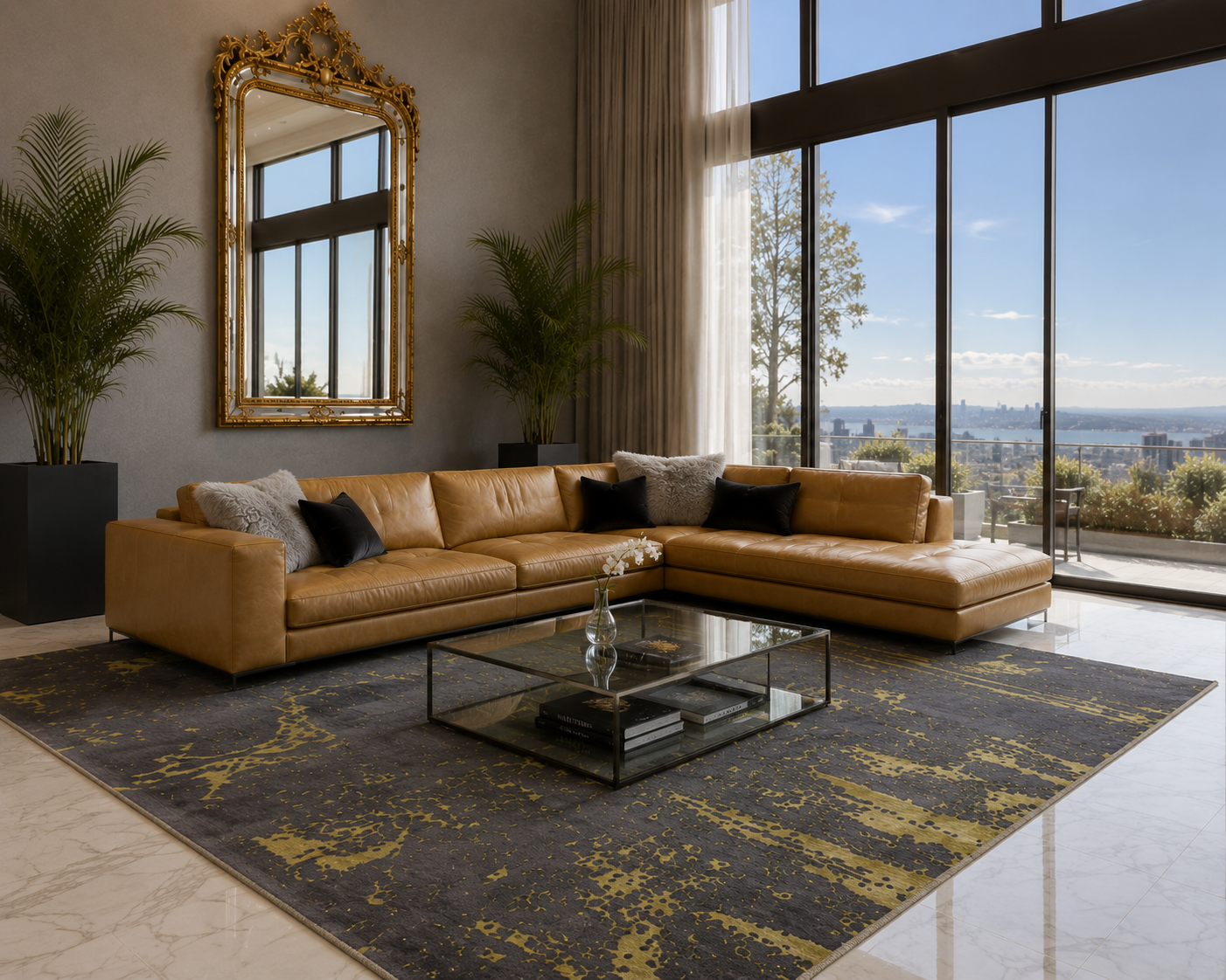 A designer modern rug with fine Persian wool and bamboo silk pile 390x298cm | Rug# 10678