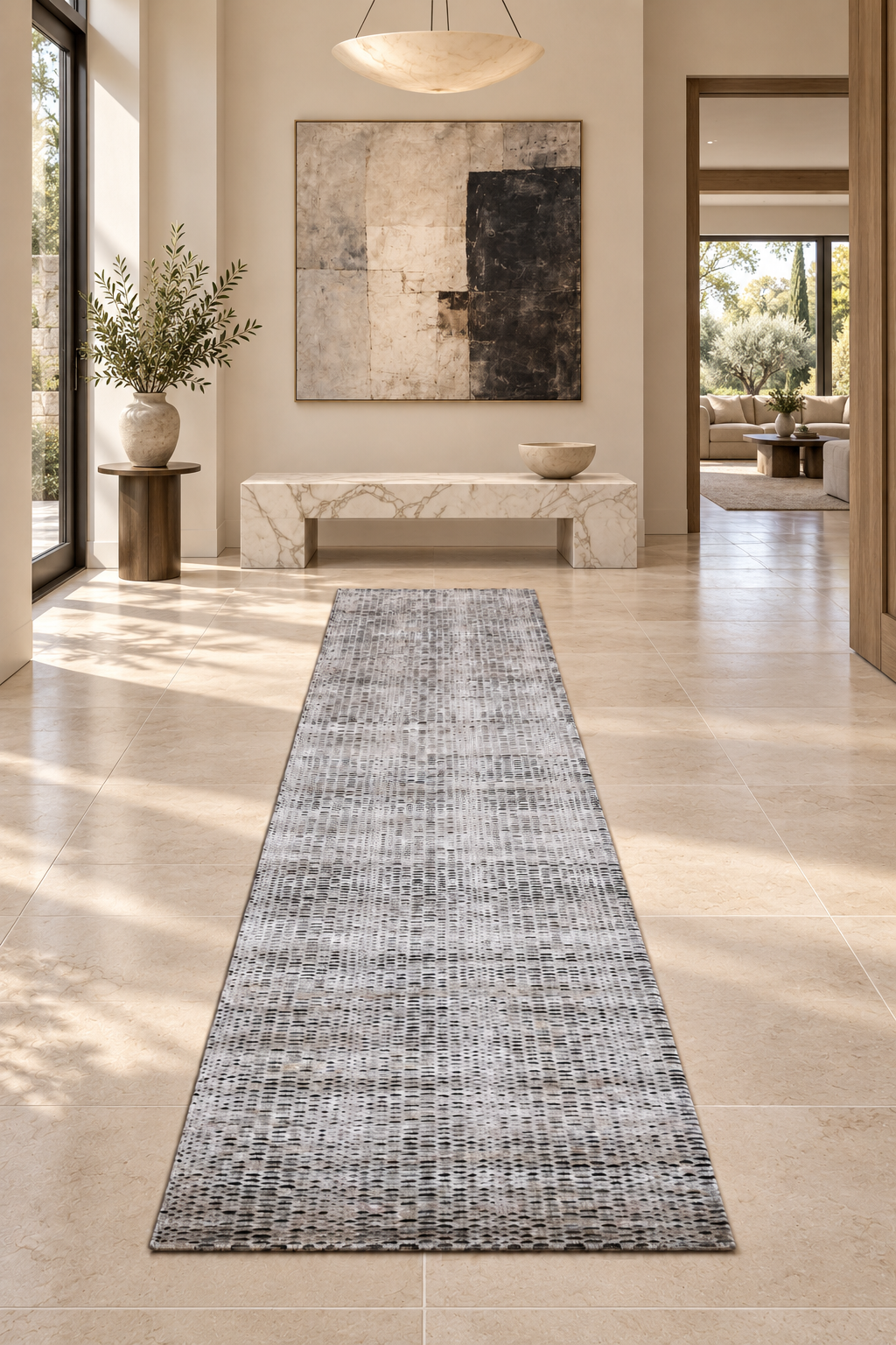 Modern Hand-Loom Wool & Art Silk Runner 303x80 cm | Rug# 31476