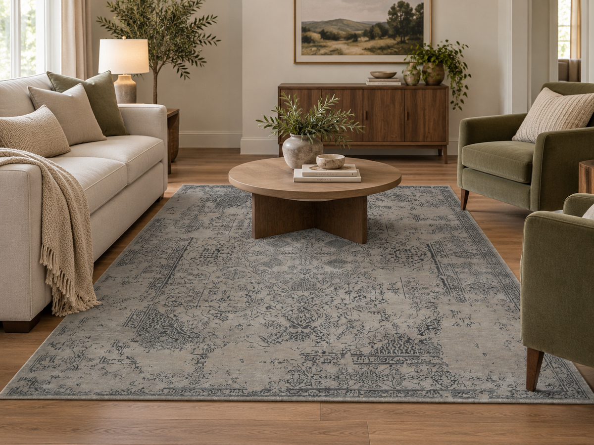 Hand-Knotted Modern Transitional Wool and Silk Rug 235x178 cm | Rug# 32633