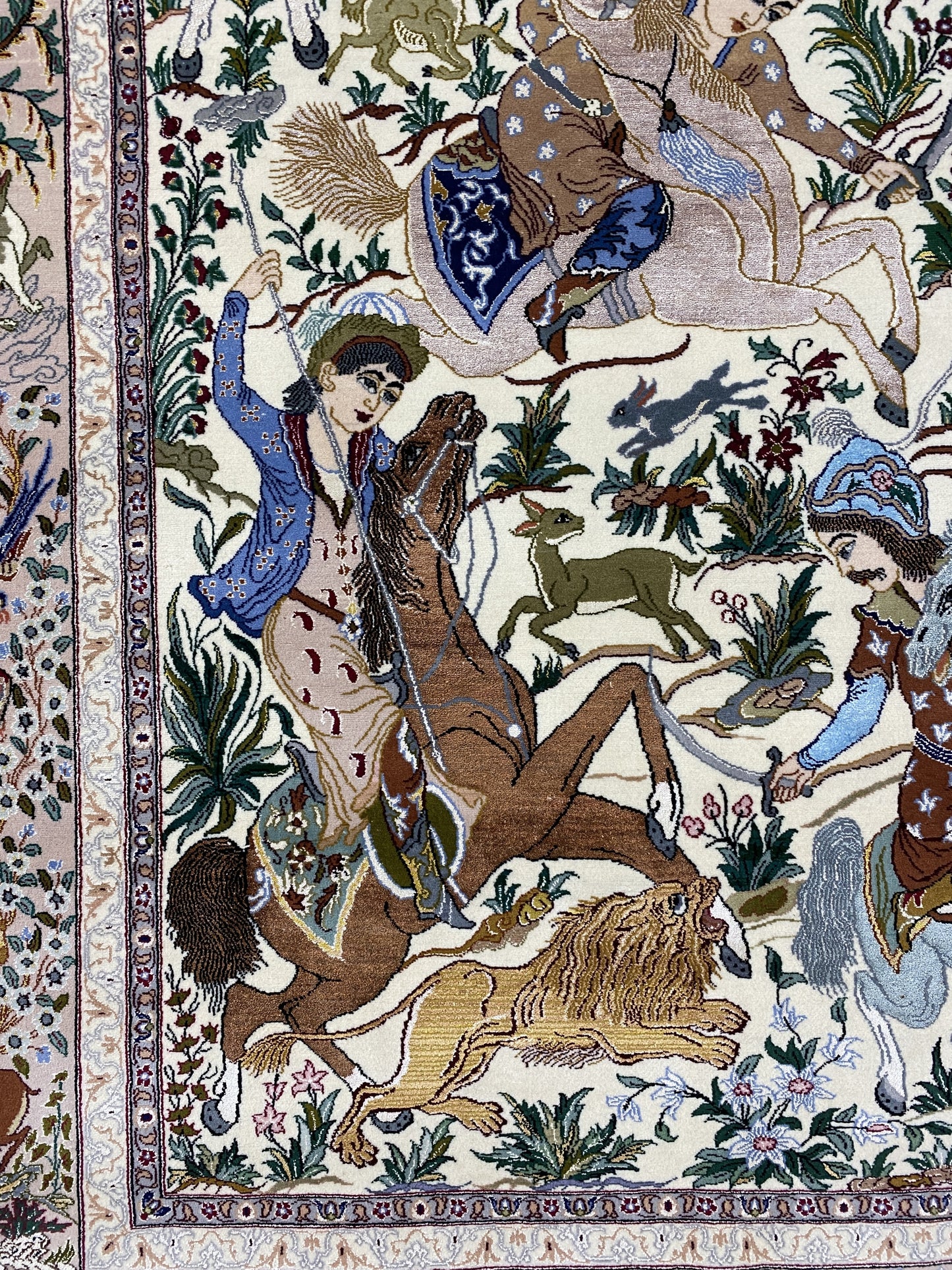 Master-weave Pictorial Isfahan, wool & pure silk, Persia, 221x145cm | Rug# 10100
