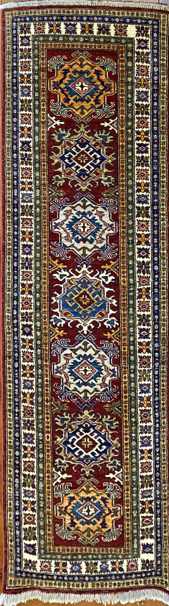 handmade Chechen-Kazak, woven in Mazarsharif, Afghanistan 243x80cm | Rug# 24338