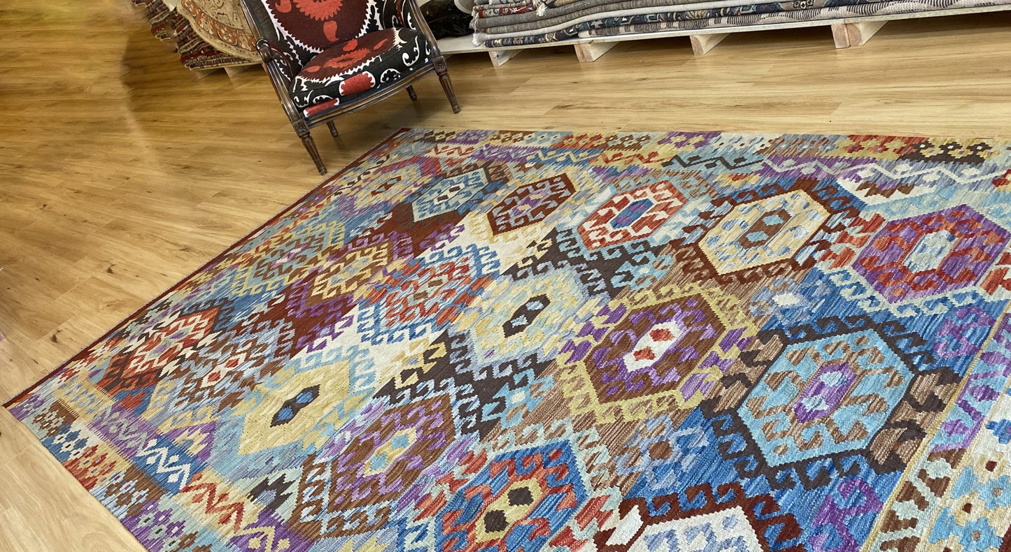 Hand-woven Afghan Modern Kilim 297x204cm | Rug# 25583