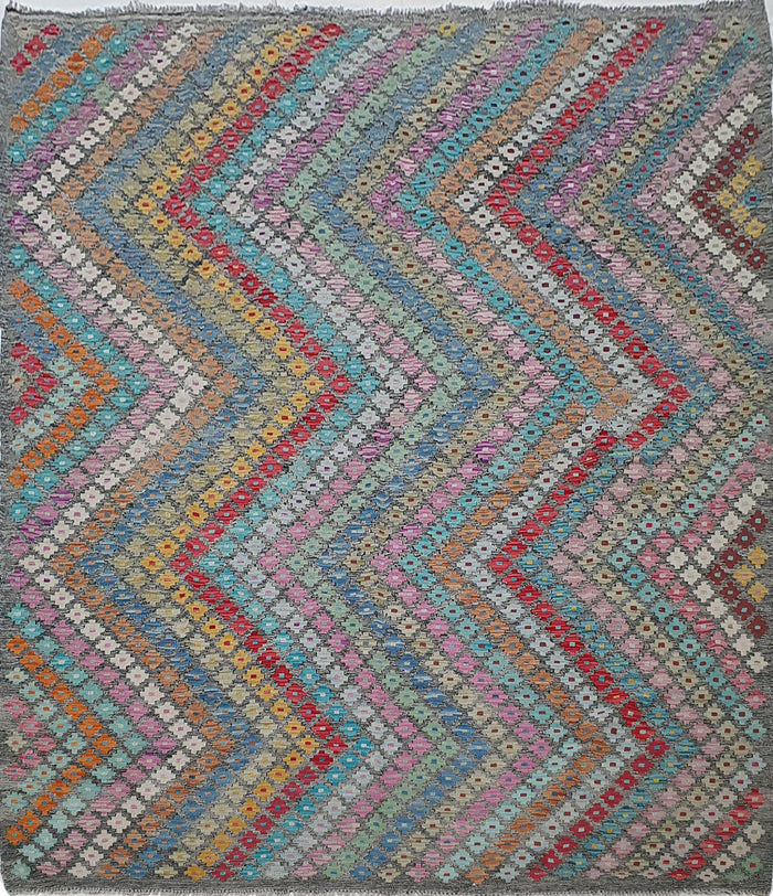 Afghan Flatweave Kilim in a new modern design, 271x214cm | Rug# 25640