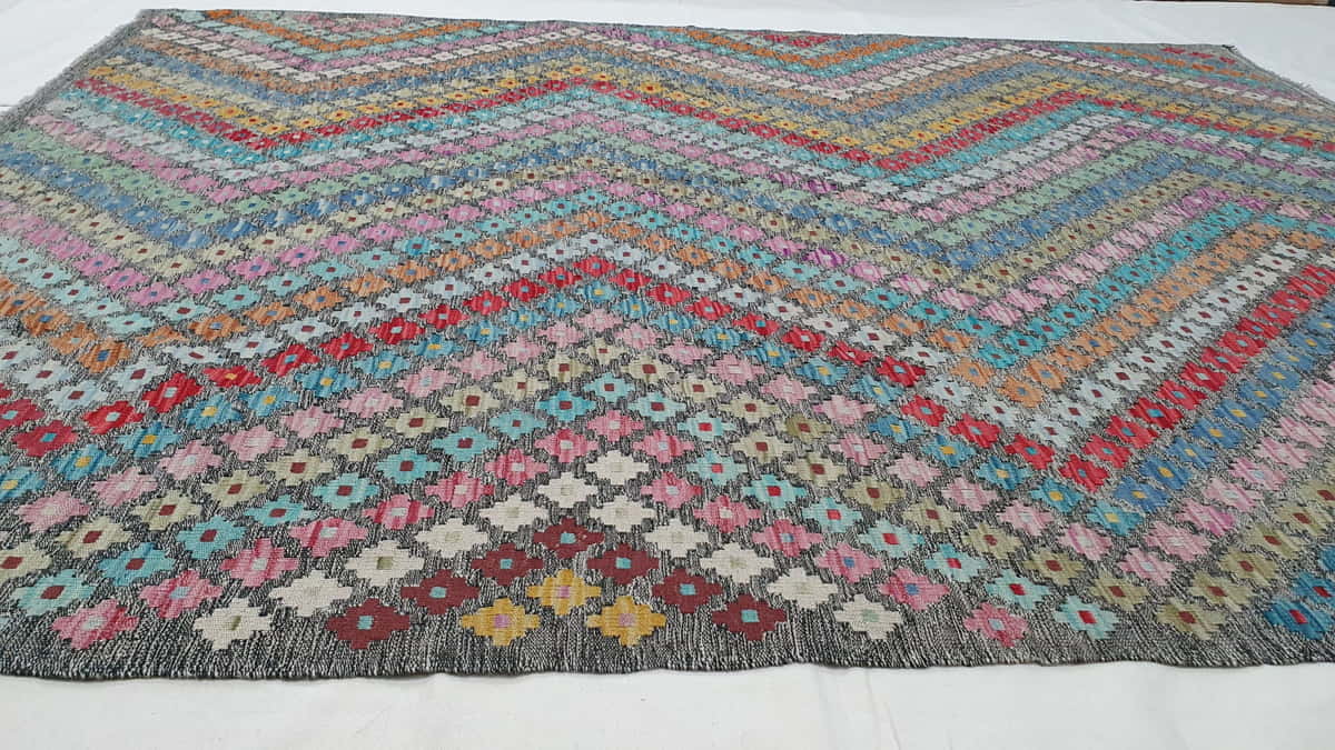 Afghan Flatweave Kilim in a new modern design, 271x214cm | Rug# 25640