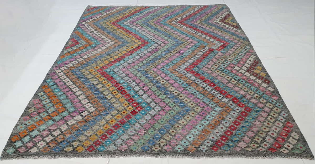 Afghan Flatweave Kilim in a new modern design, 271x214cm | Rug# 25640