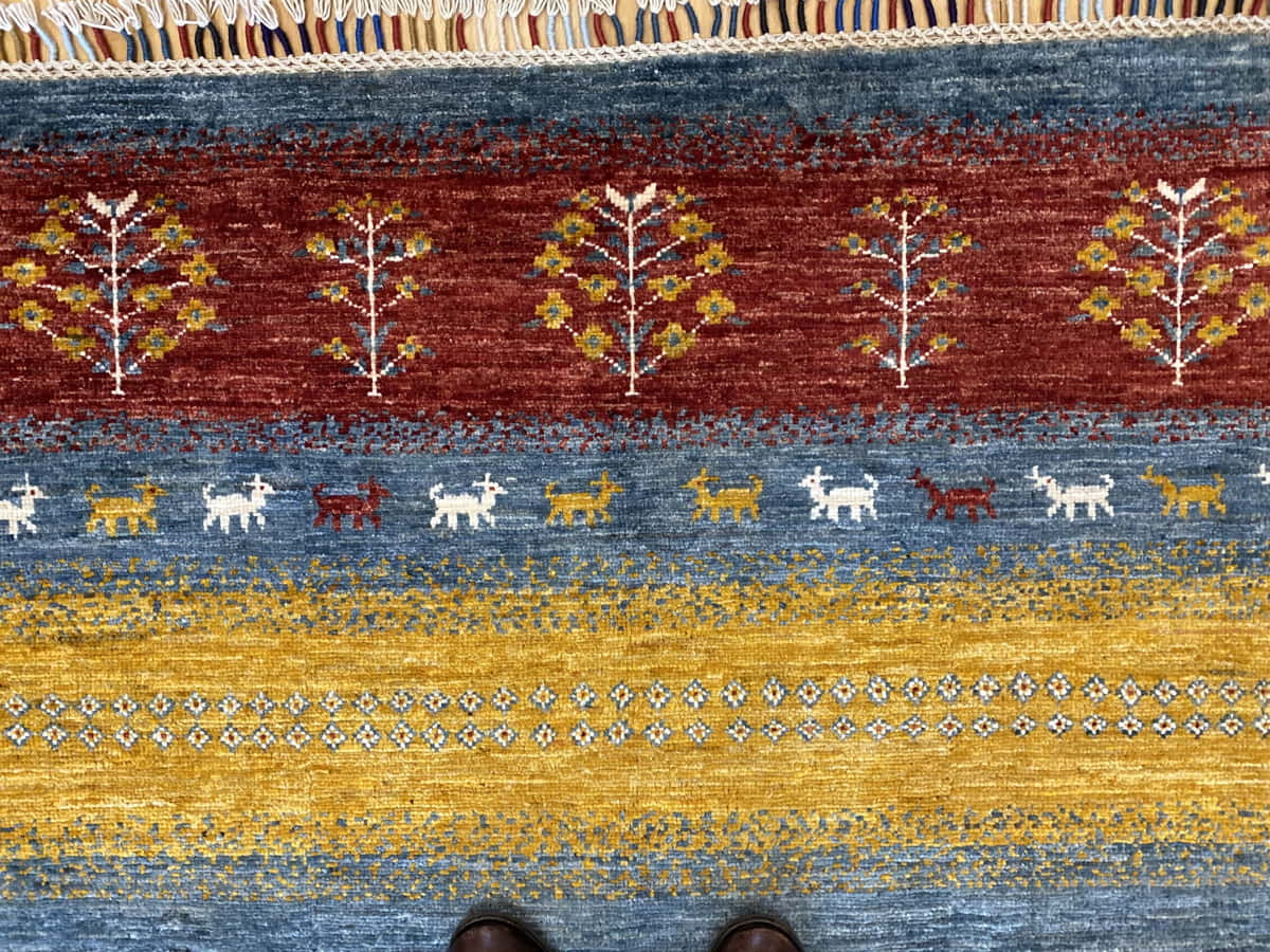 Afghan Turkaman weave in Modern Gabbeh design 200x143cm | Rug# 26027