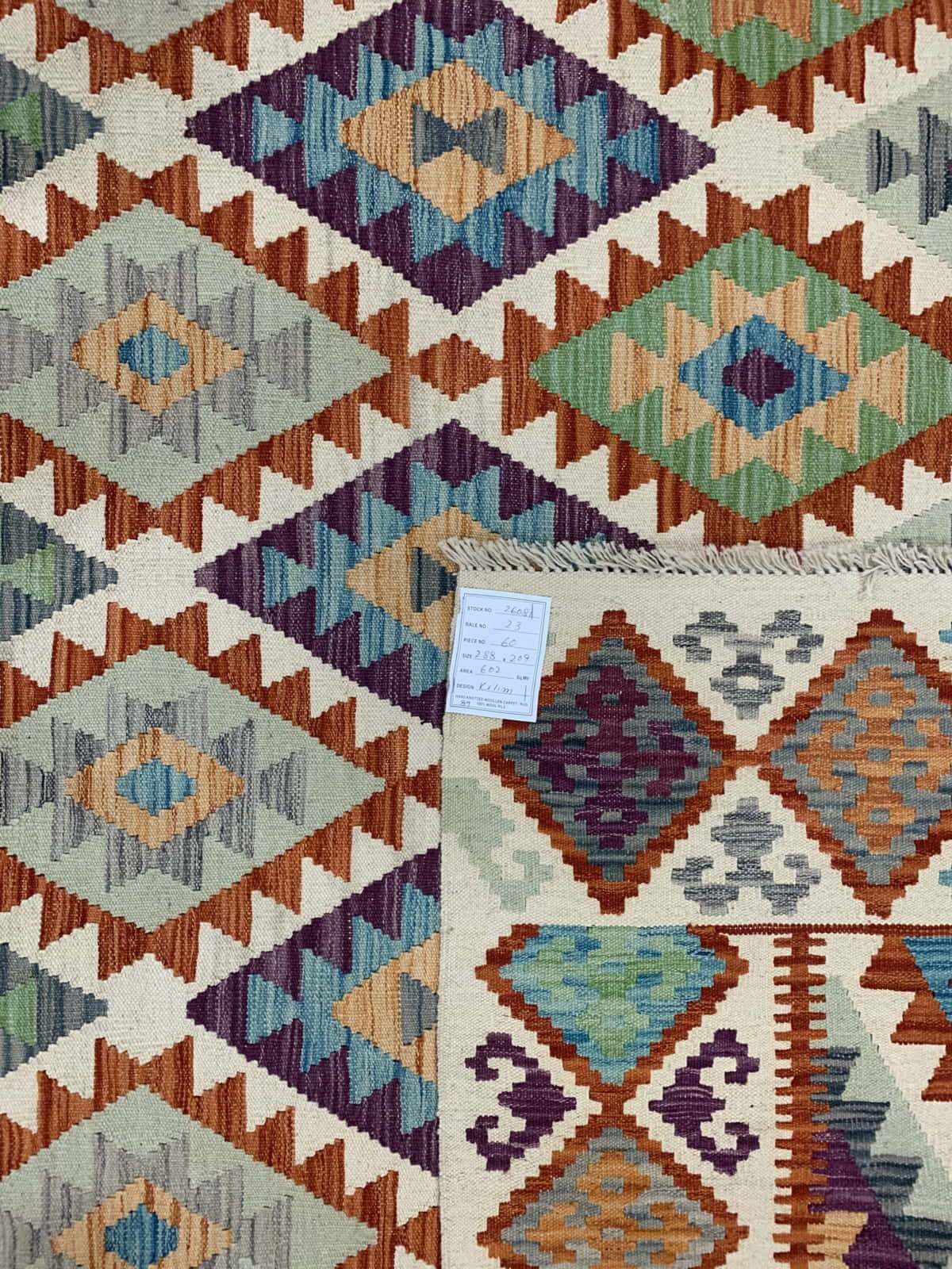 Hand-woven Afghan Flatweave Kilim, 288x209cm | Rug# 26081