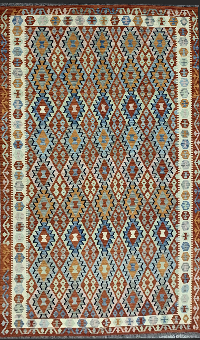 Hand-woven Afghan Flatweave Kilim 299x203cm | Rug# 26098