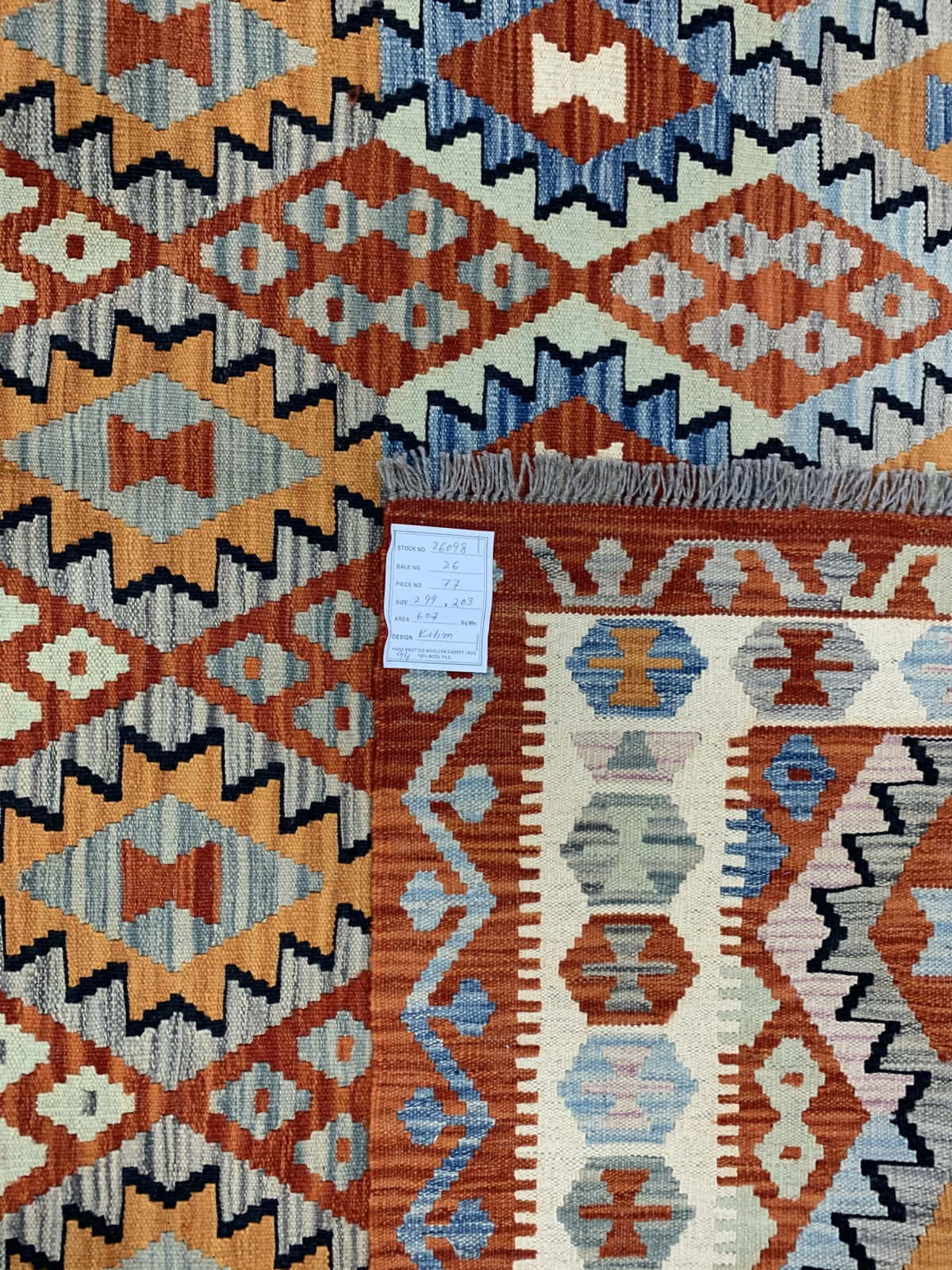 Hand-woven Afghan Flatweave Kilim 299x203cm | Rug# 26098