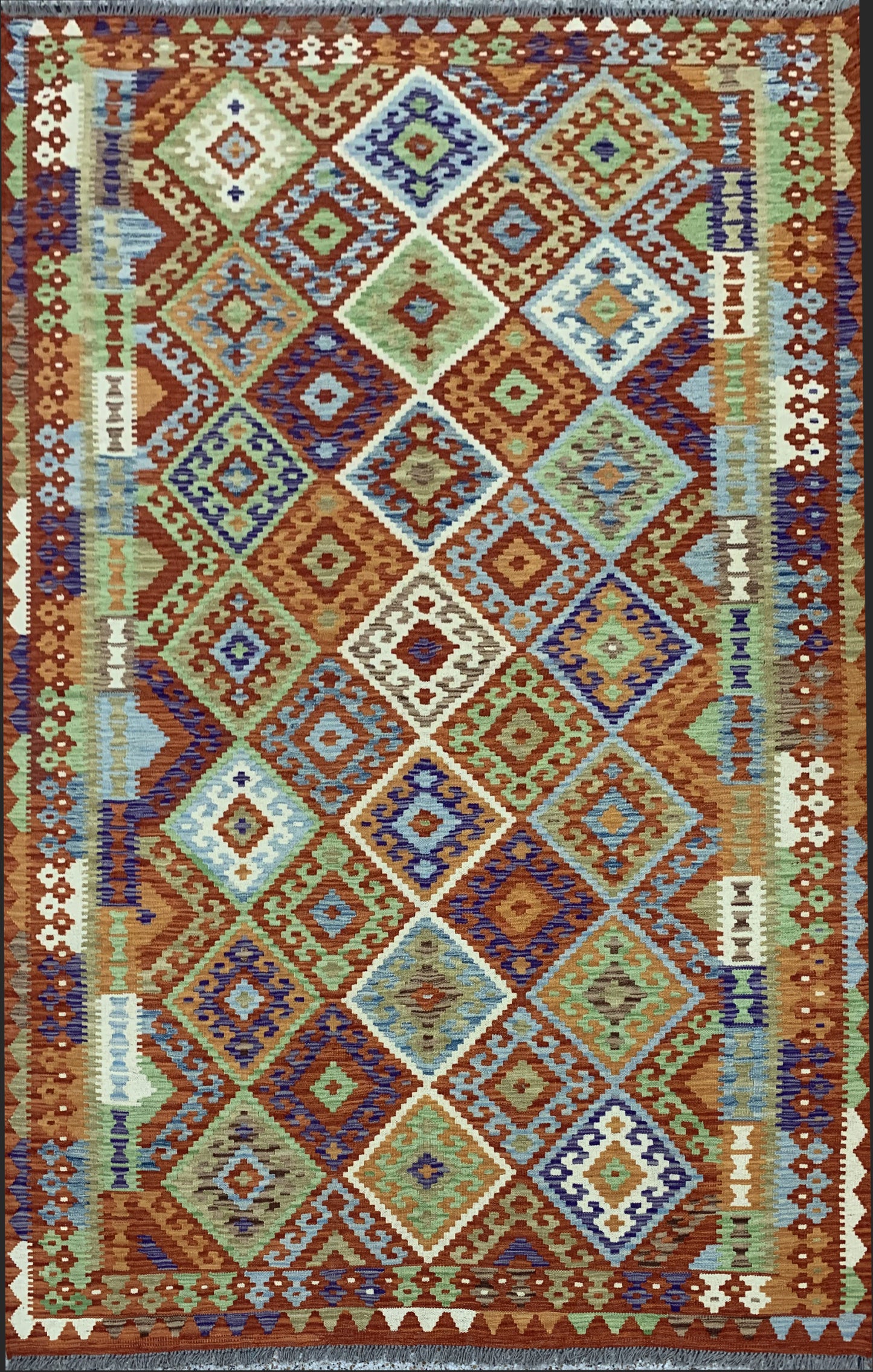 Hand-woven Afghan Maimaneh Kilim 253x183cm | Rug# 26103