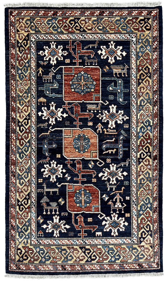 Afghan Turkaman Weave, 19th century Kazak design 185x123cm | Rug# 26477