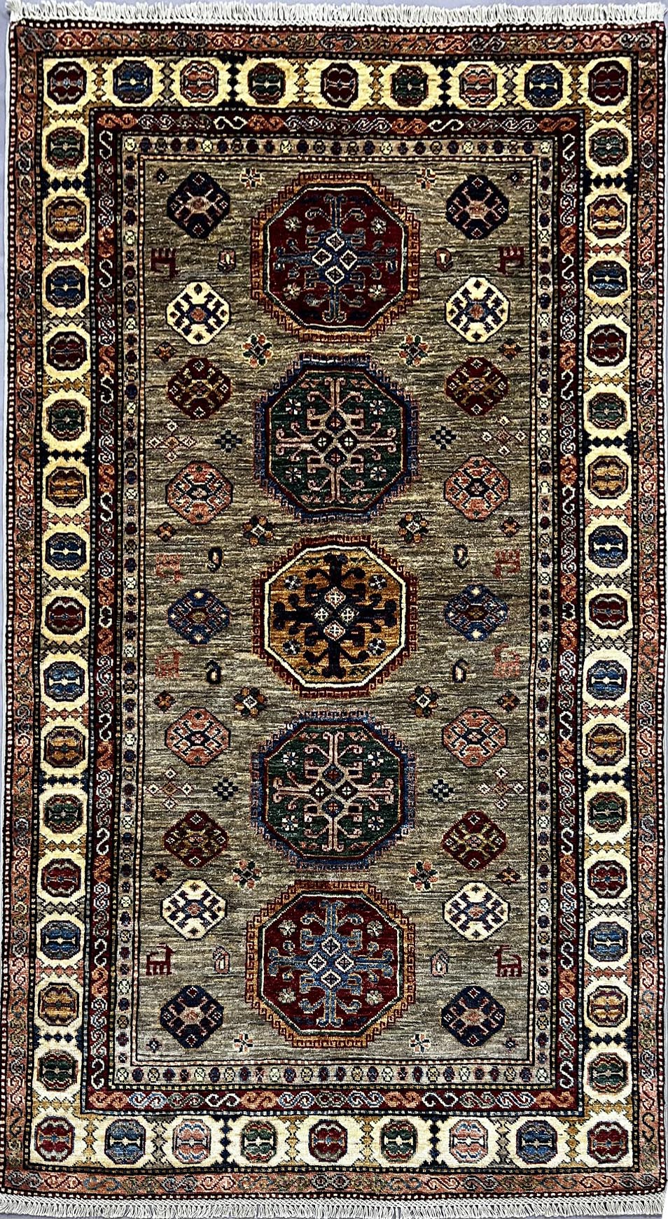 Afghan Chechen Weave in 19th century Kazak design 196x127cm | Rug# 26484