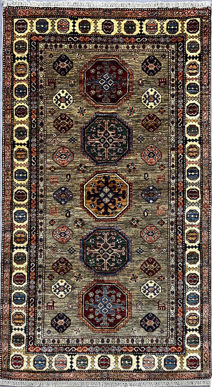 Afghan Chechen Weave in 19th century Kazak design 196x127cm | Rug# 26484