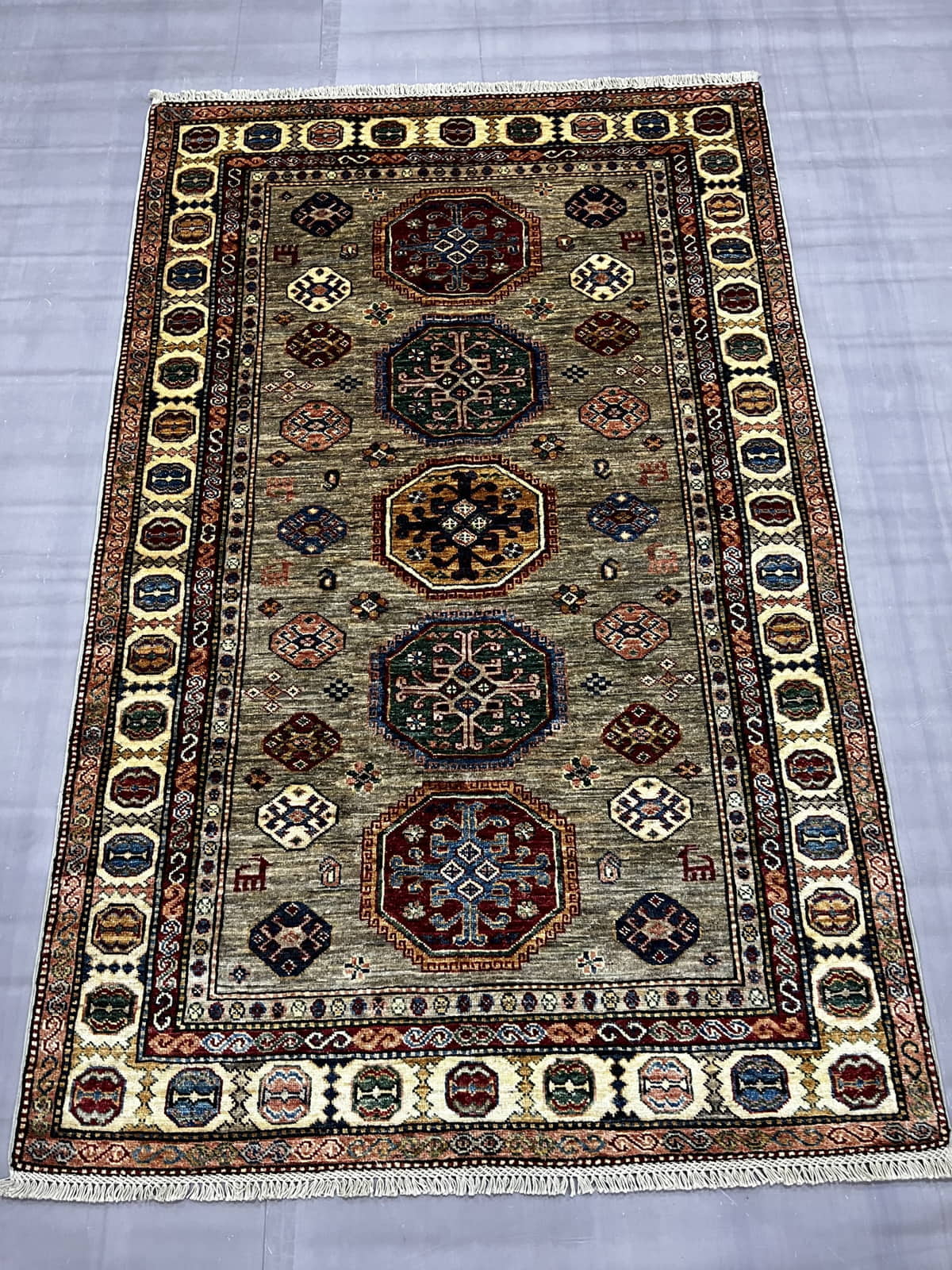 Afghan Chechen Weave in 19th century Kazak design 196x127cm | Rug# 26484