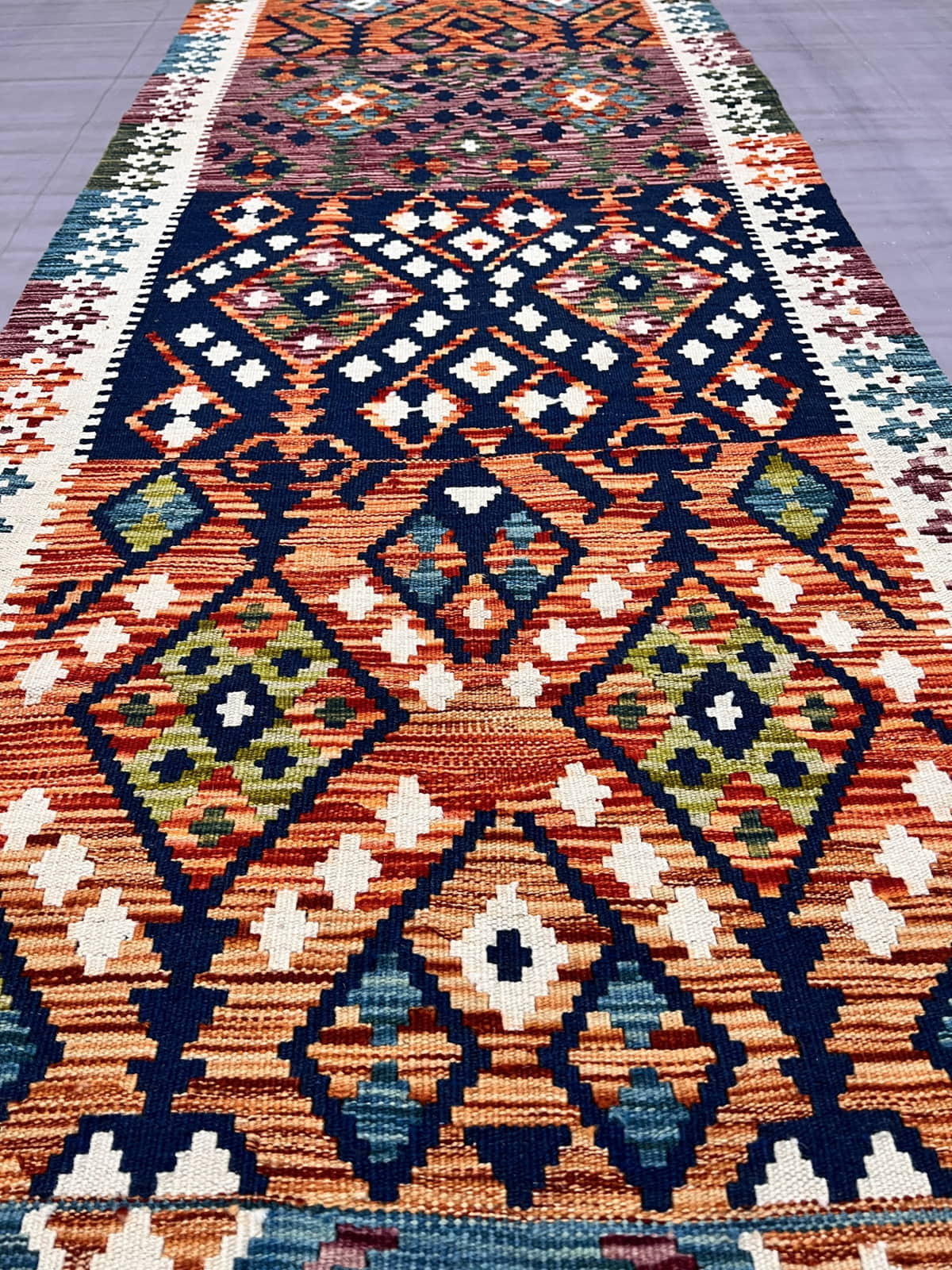 Hand-woven Afghan Kilim Runner 385x86cm | Rug# 26494