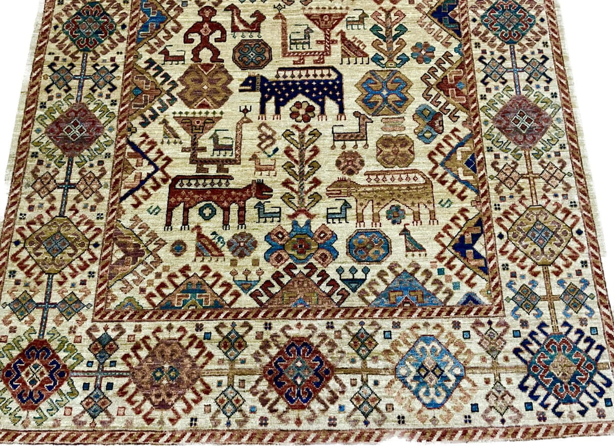 Afghan Turkaman weave, 19th century Lion rug inspired 162x131cm | Rug# 26577
