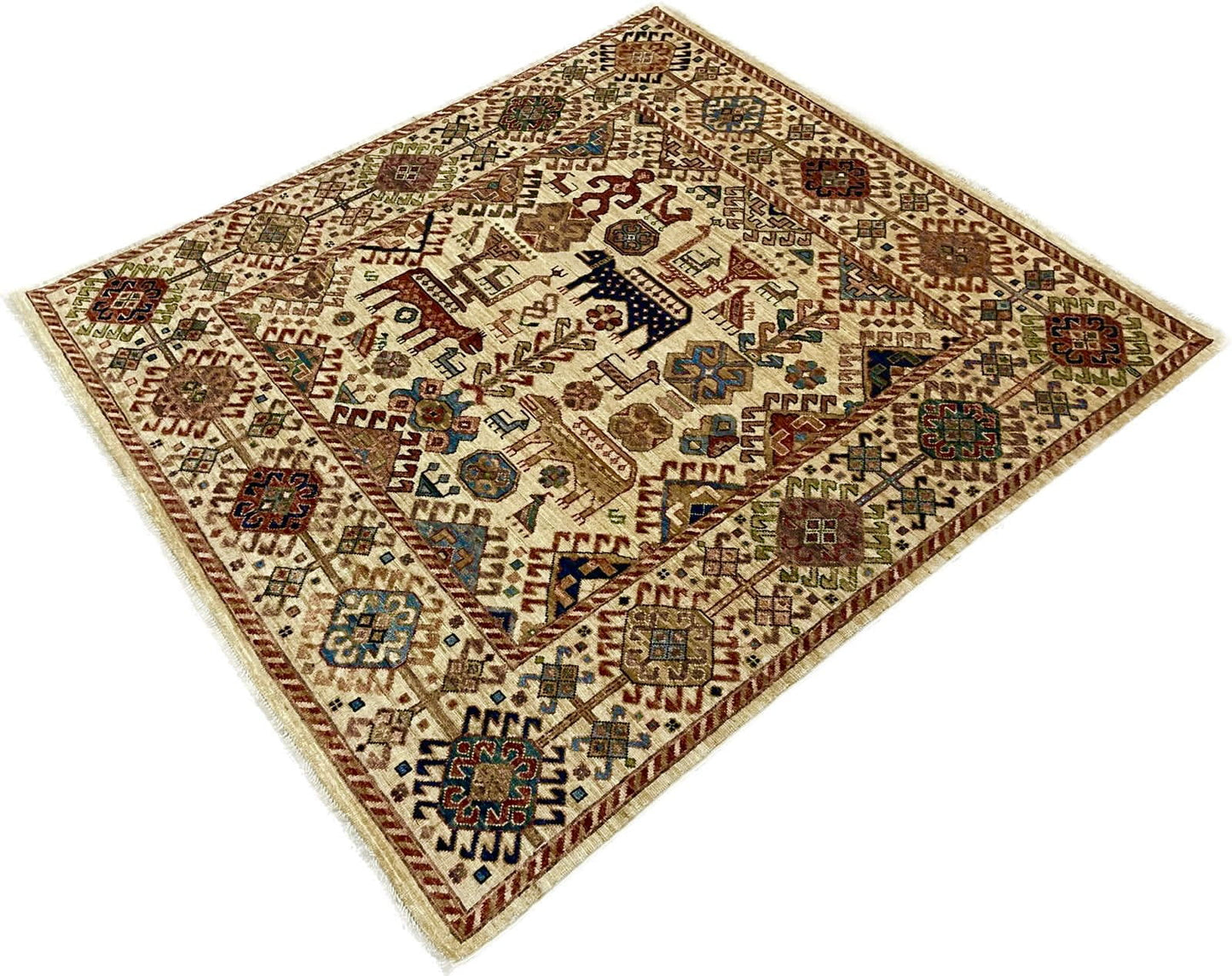 Afghan Turkaman weave, 19th century Lion rug inspired 162x131cm | Rug# 26577