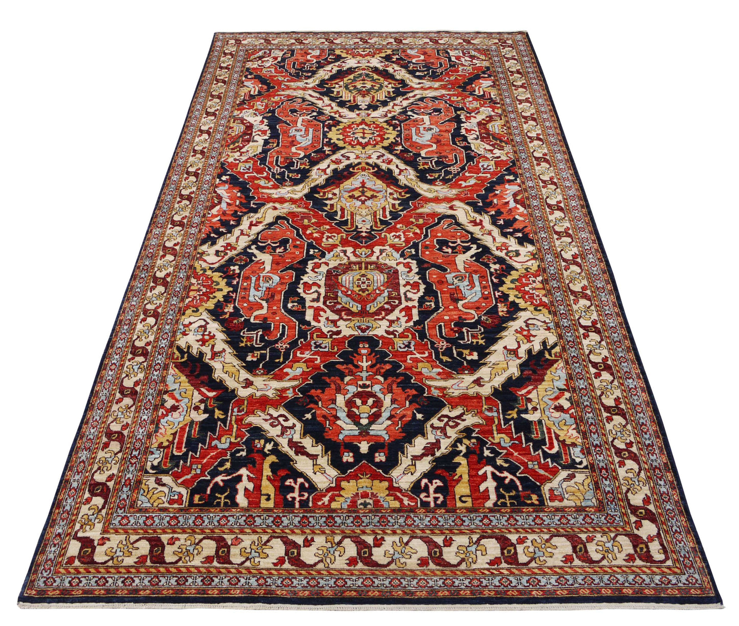 Afghan Turkaman weave, Famous 16th c Oushak design 431x202cm | Rug# 26607