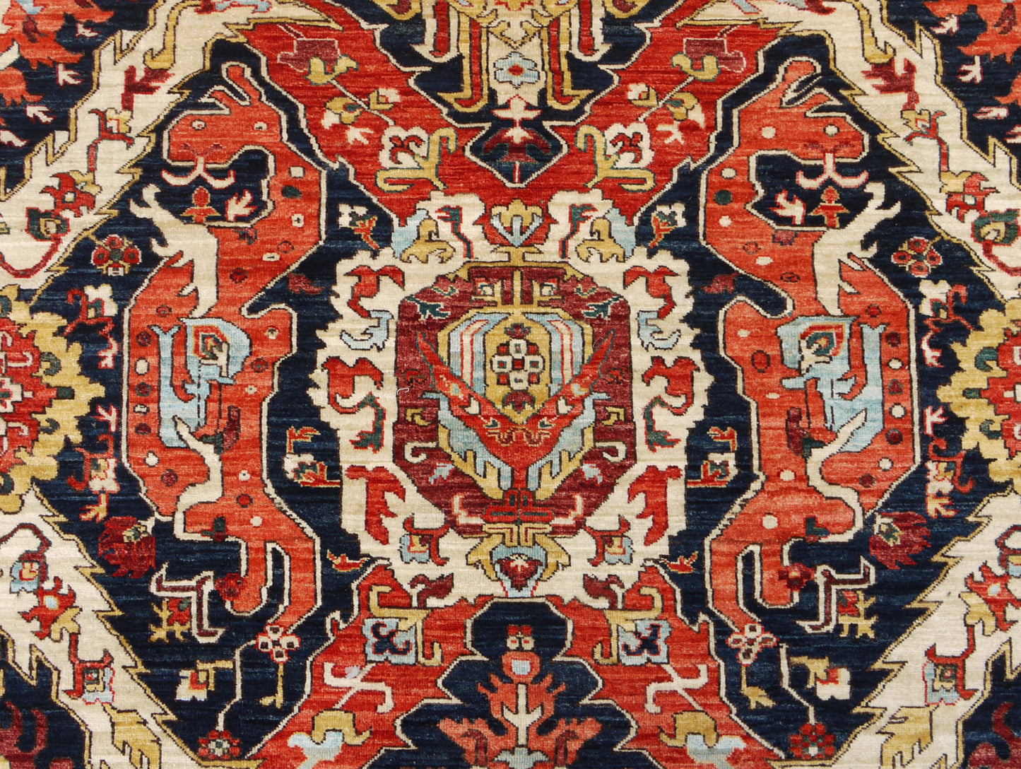 Afghan Turkaman weave, Famous 16th c Oushak design 431x202cm | Rug# 26607