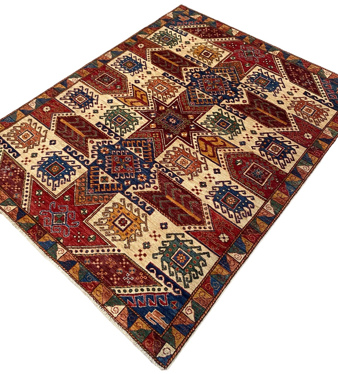 Afghan Turkaman weave, 19th century Kazak design 198x155cm | Rug# 26647