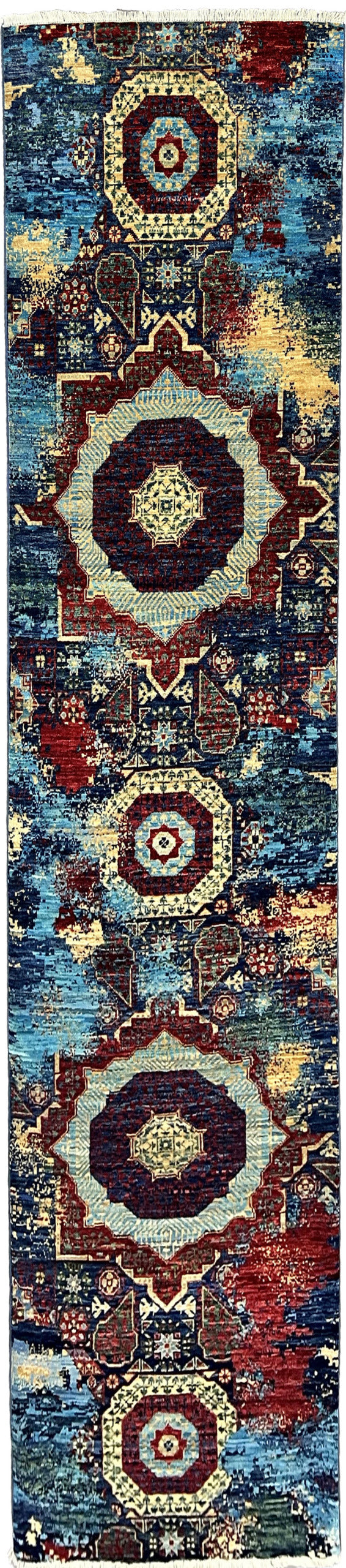 Afghan Turkaman weave, Transitional mamluk design 296x74cm | Rug#26538