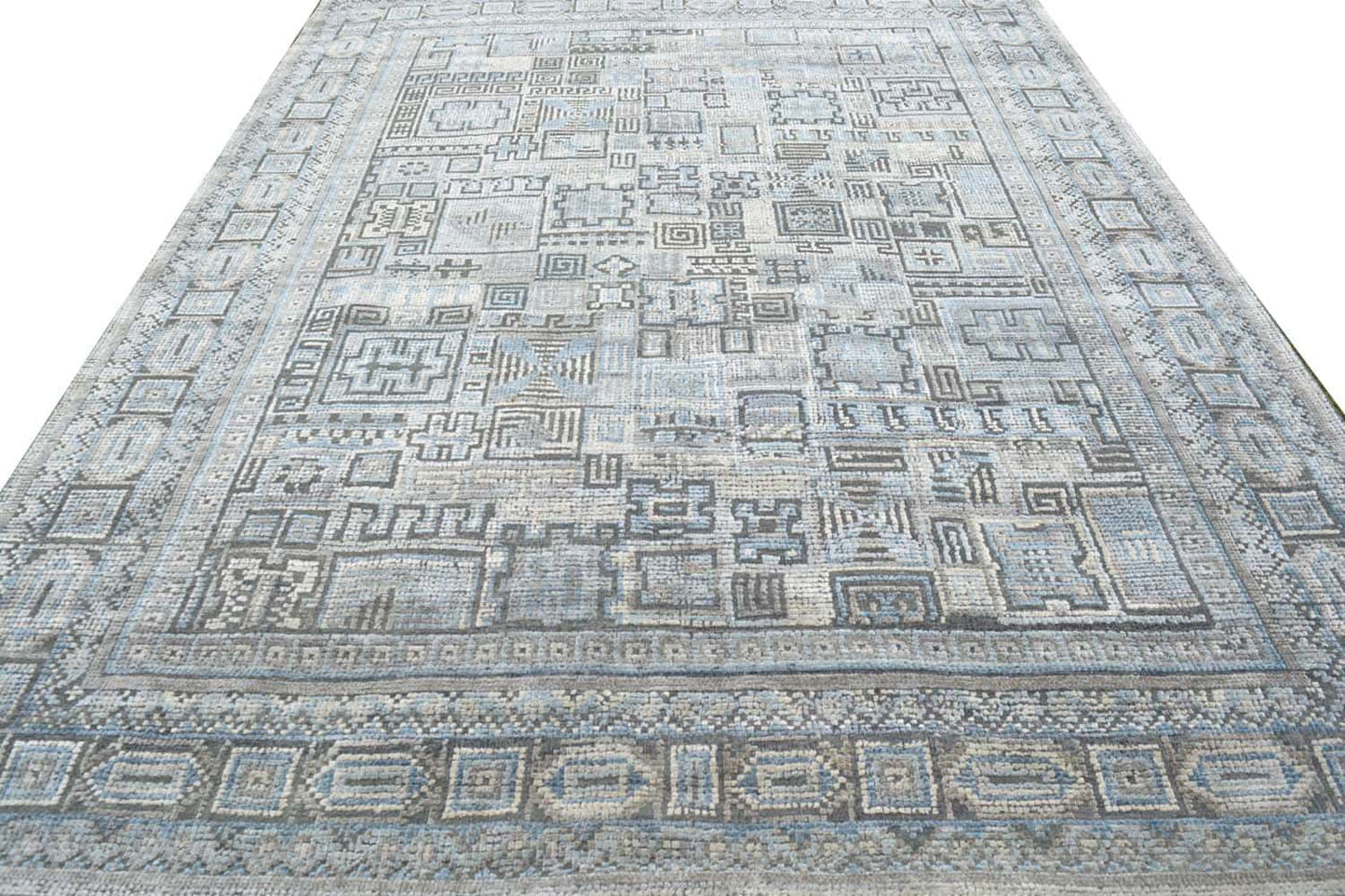 Ancient Mosaic in transional modern look, Pure silk & oxidized wool, 361x272cm | Rug# 31629