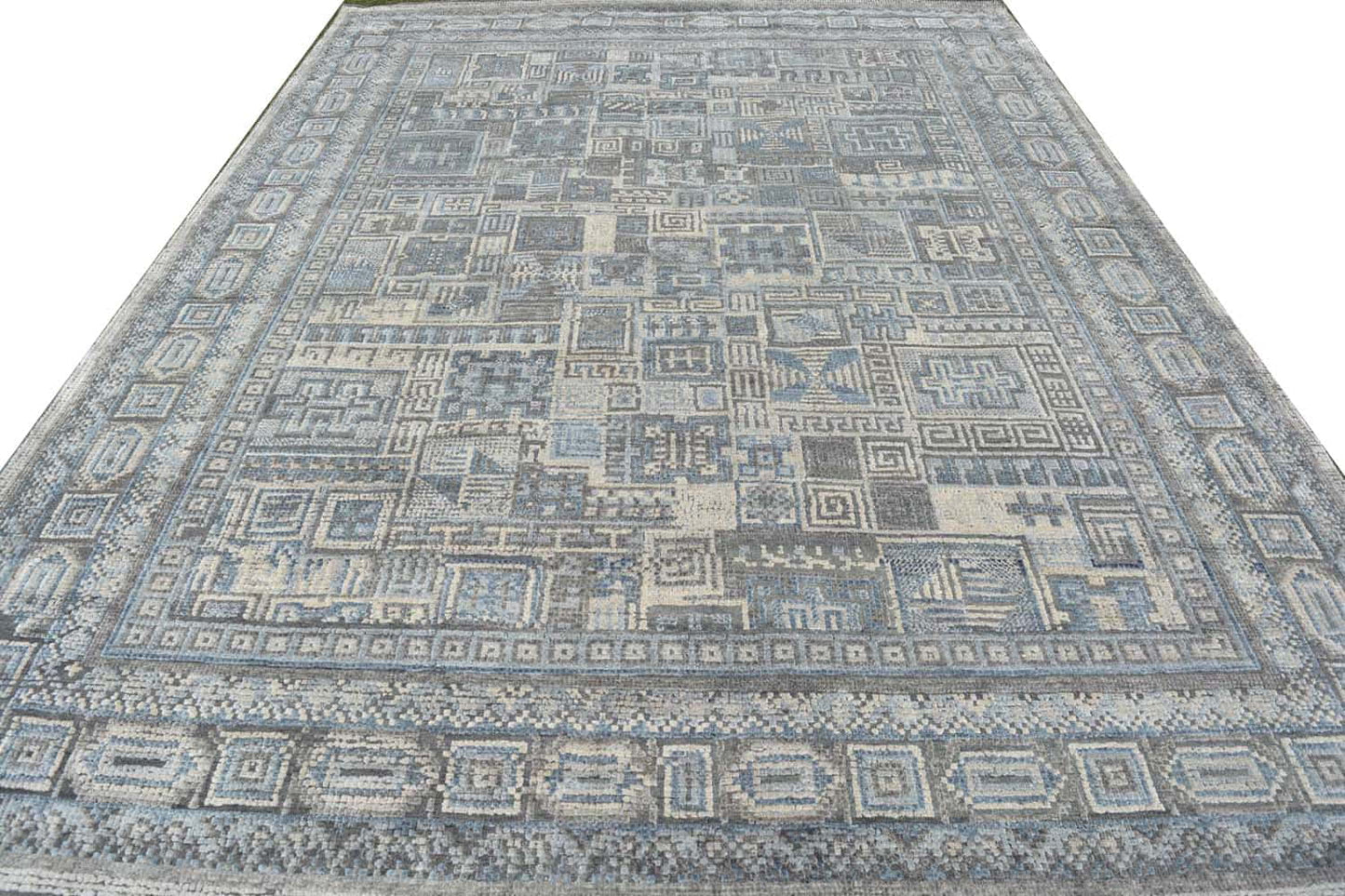 Ancient Mosaic in transional modern look, Pure silk & oxidized wool, 361x272cm | Rug# 31629