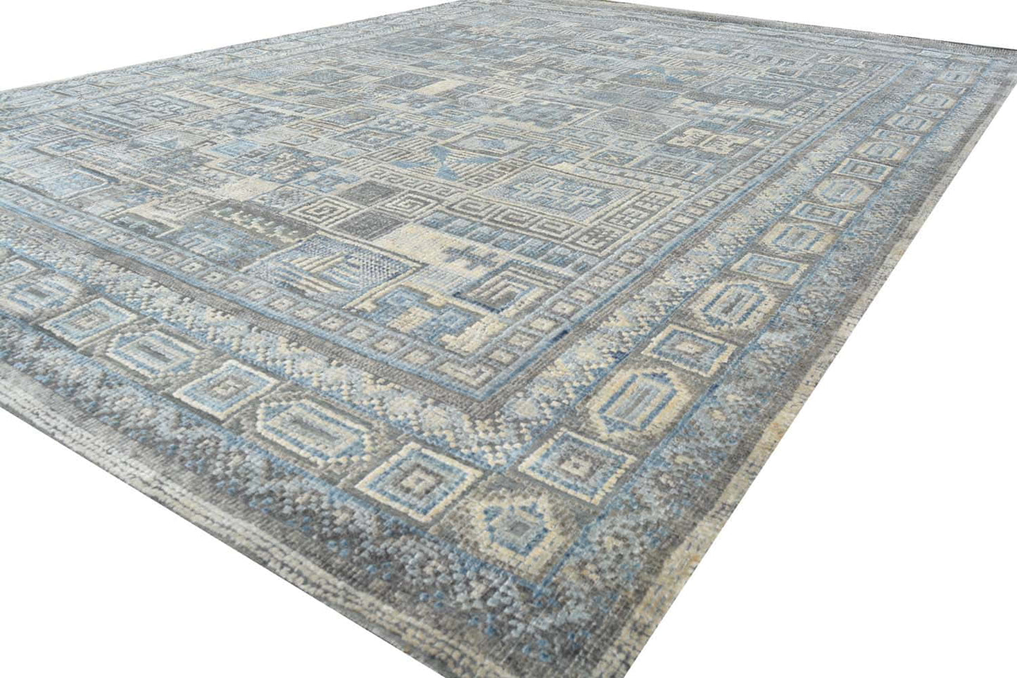 Ancient Mosaic in transional modern look, Pure silk & oxidized wool, 361x272cm | Rug# 31629