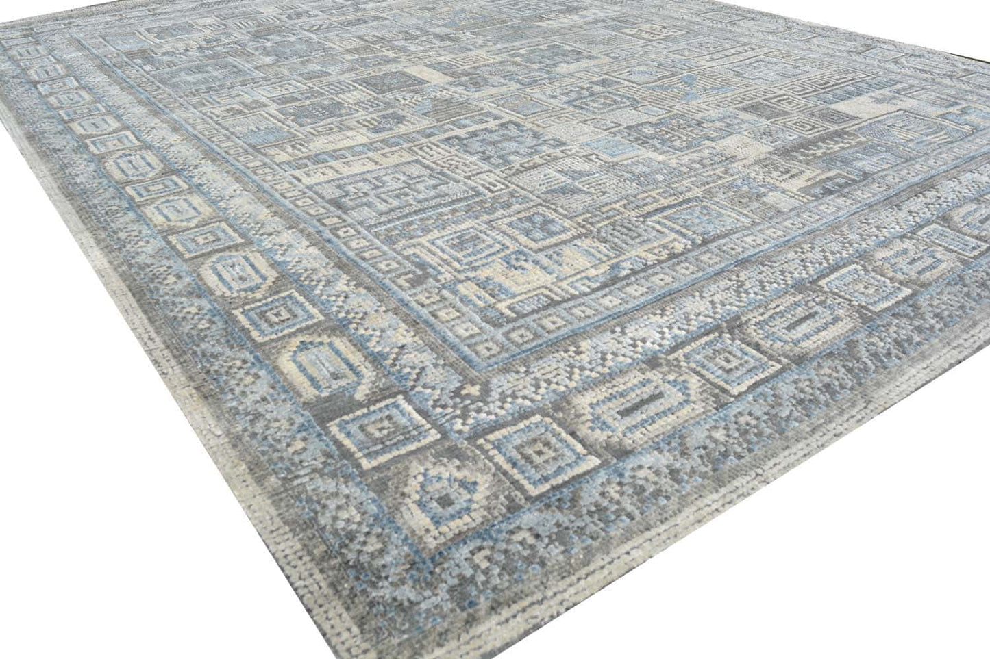 Ancient Mosaic in transional modern look, Pure silk & oxidized wool, 361x272cm | Rug# 31629