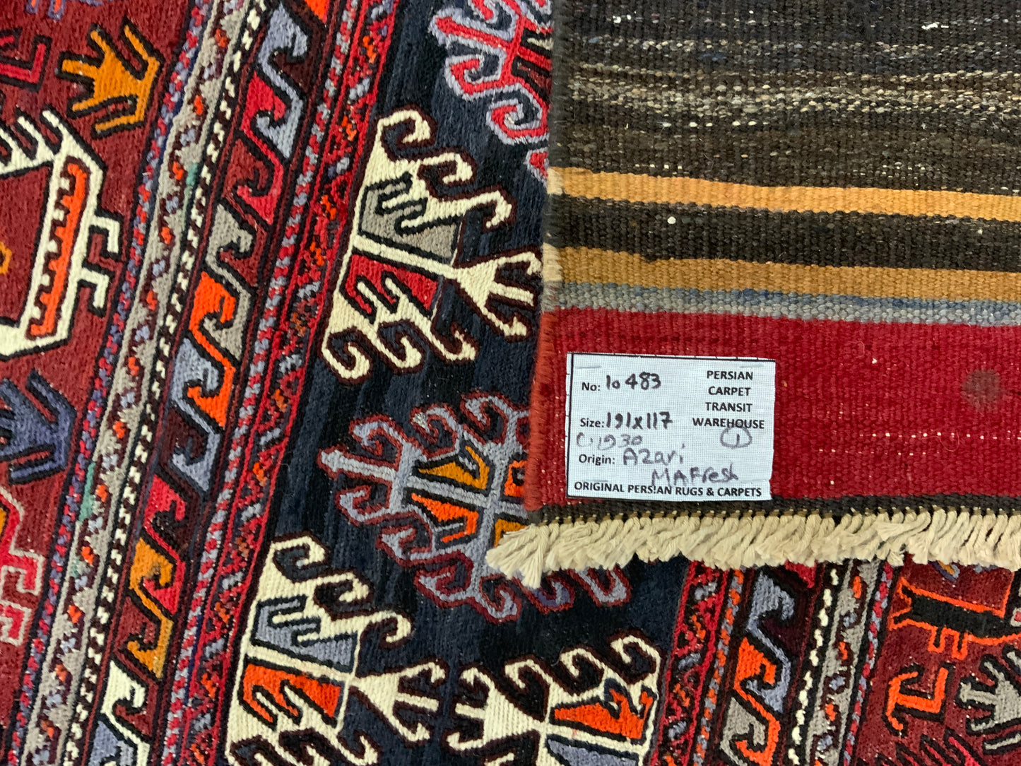 Vintage Azari-Saumak, circa 1940, Mafresh face, fine wool 191x117 cm | Rug# 10483