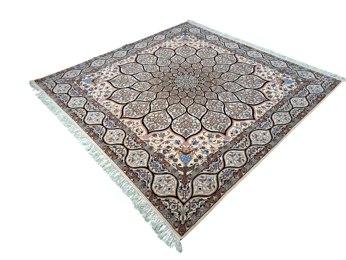 Persian Nain 6LA, silk inlay, Mandela Dome design, Persia 212X210cm | Rug# 11010