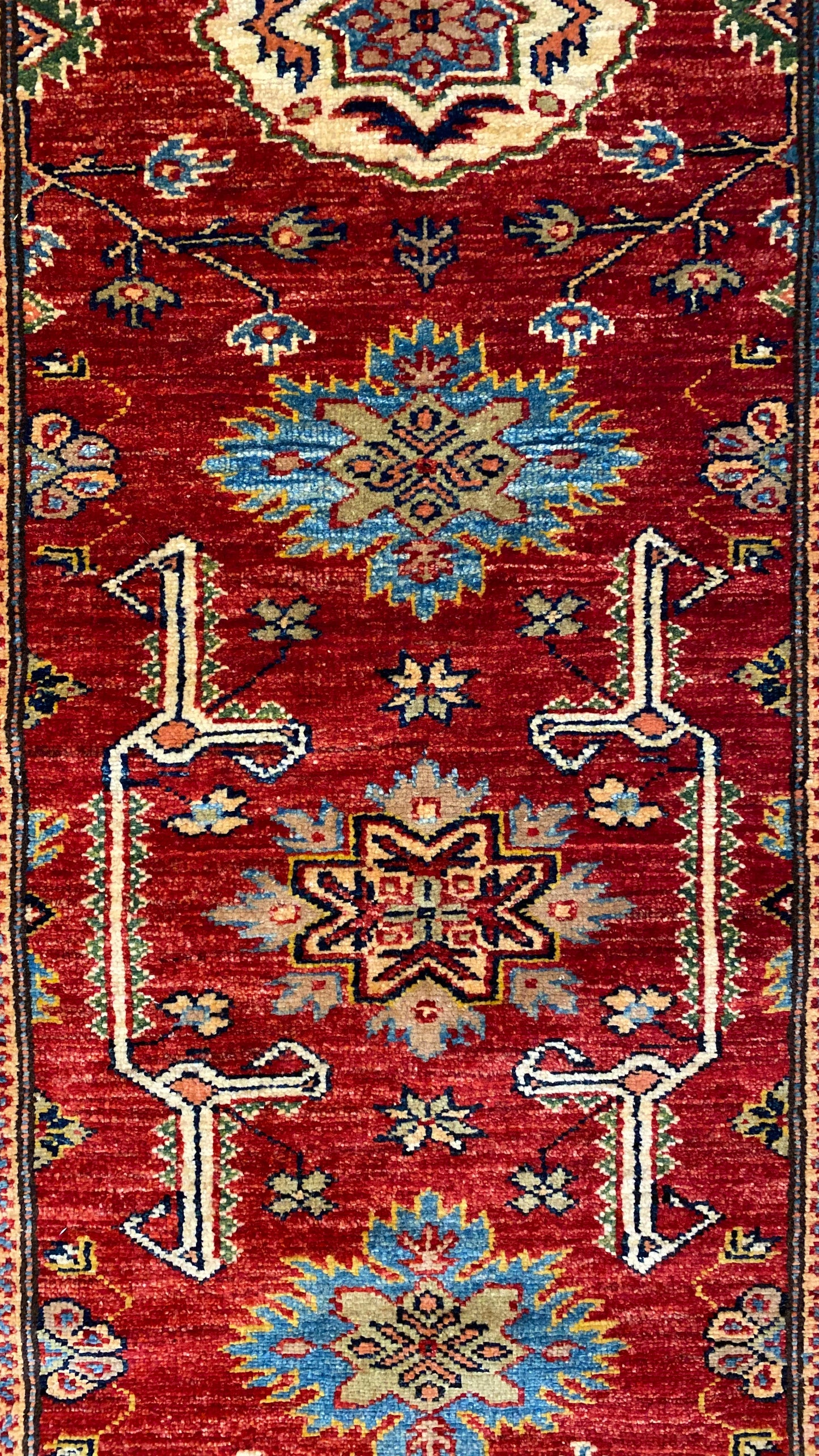 Afghan Chechen weave Super-Kazak Hall Runner 294x84cm | Rug# 24748