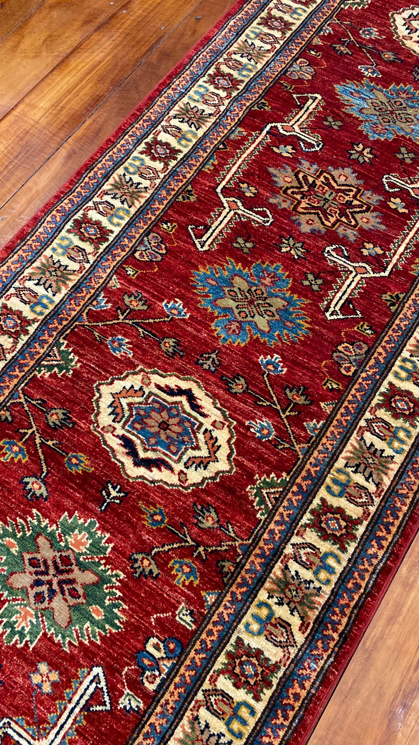Afghan Chechen weave Super-Kazak Hall Runner 294x84cm | Rug# 24748