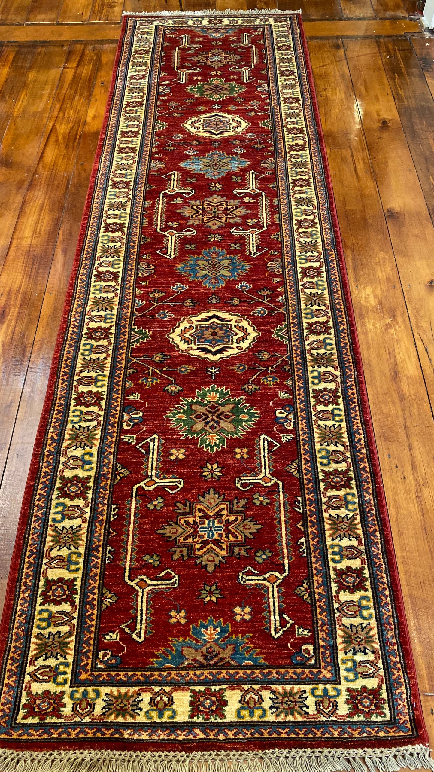 Afghan Chechen weave Super-Kazak Hall Runner 294x84cm | Rug# 24748