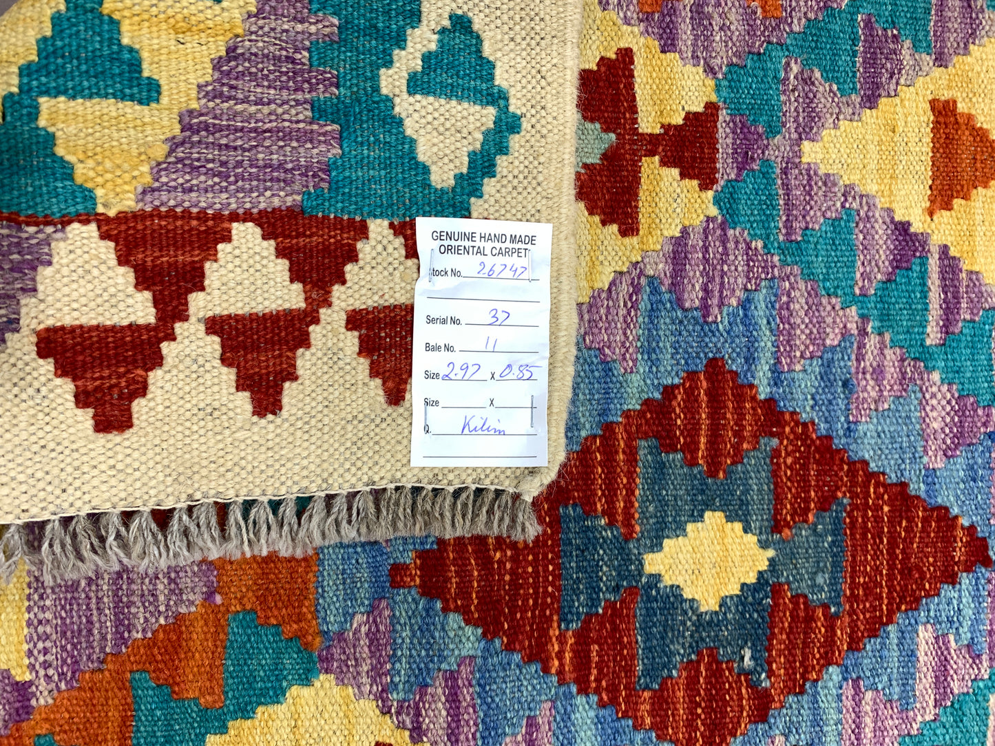 Flat-weave Maimaneh kilim, vegetable dyes, HSW, Afghan 297x85 cm | Rug# 26747