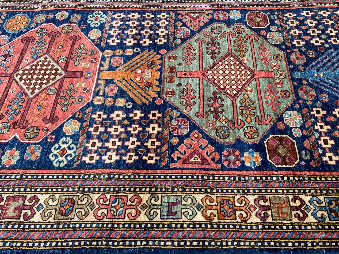 Turkmen weave Afghan, 19th century Caucasian inspired 349x123 cm | Rug# 27203
