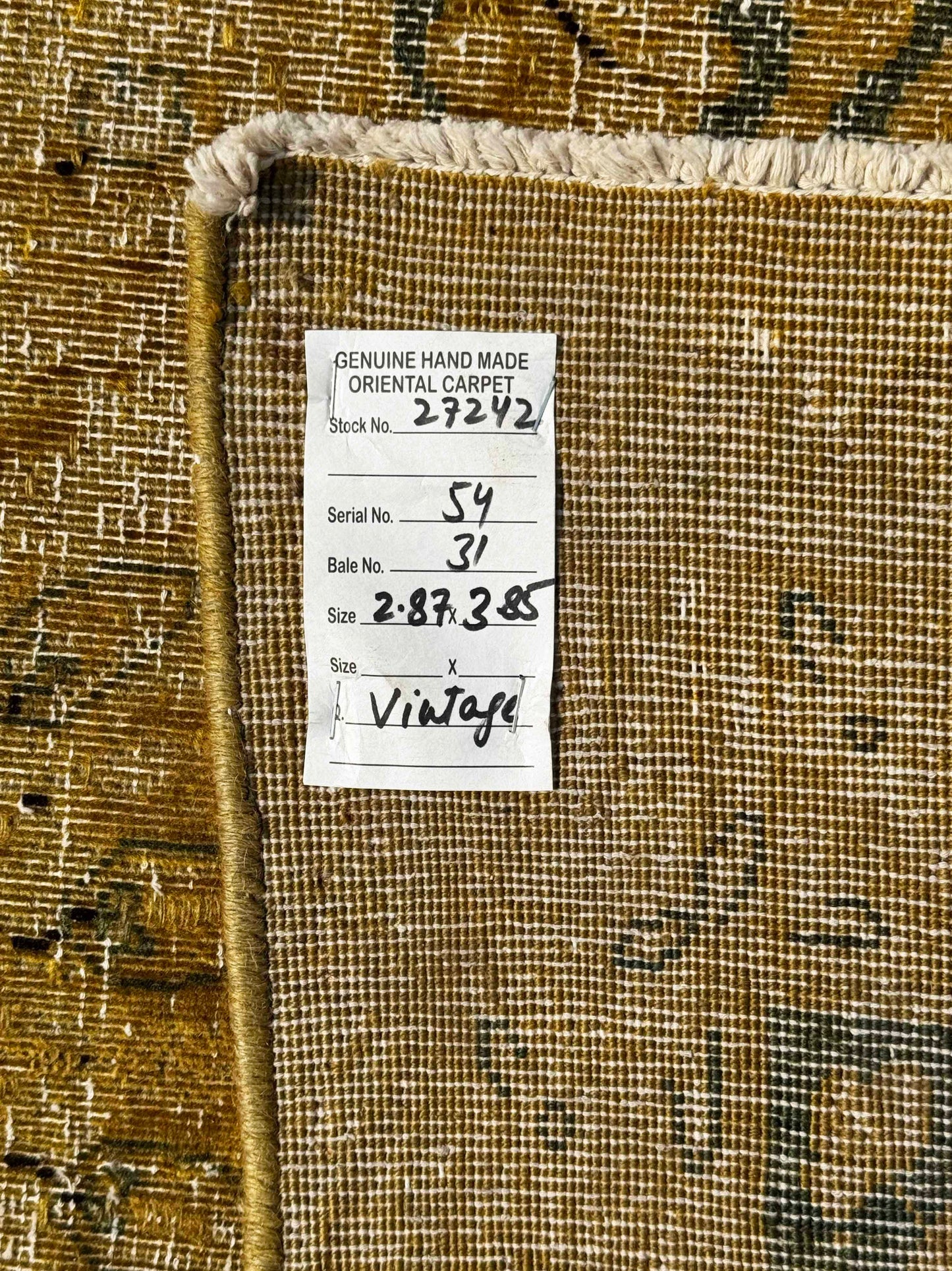 Distressed and vintage overdyed Persian Kerman, 385x287cm | Rug# 27242