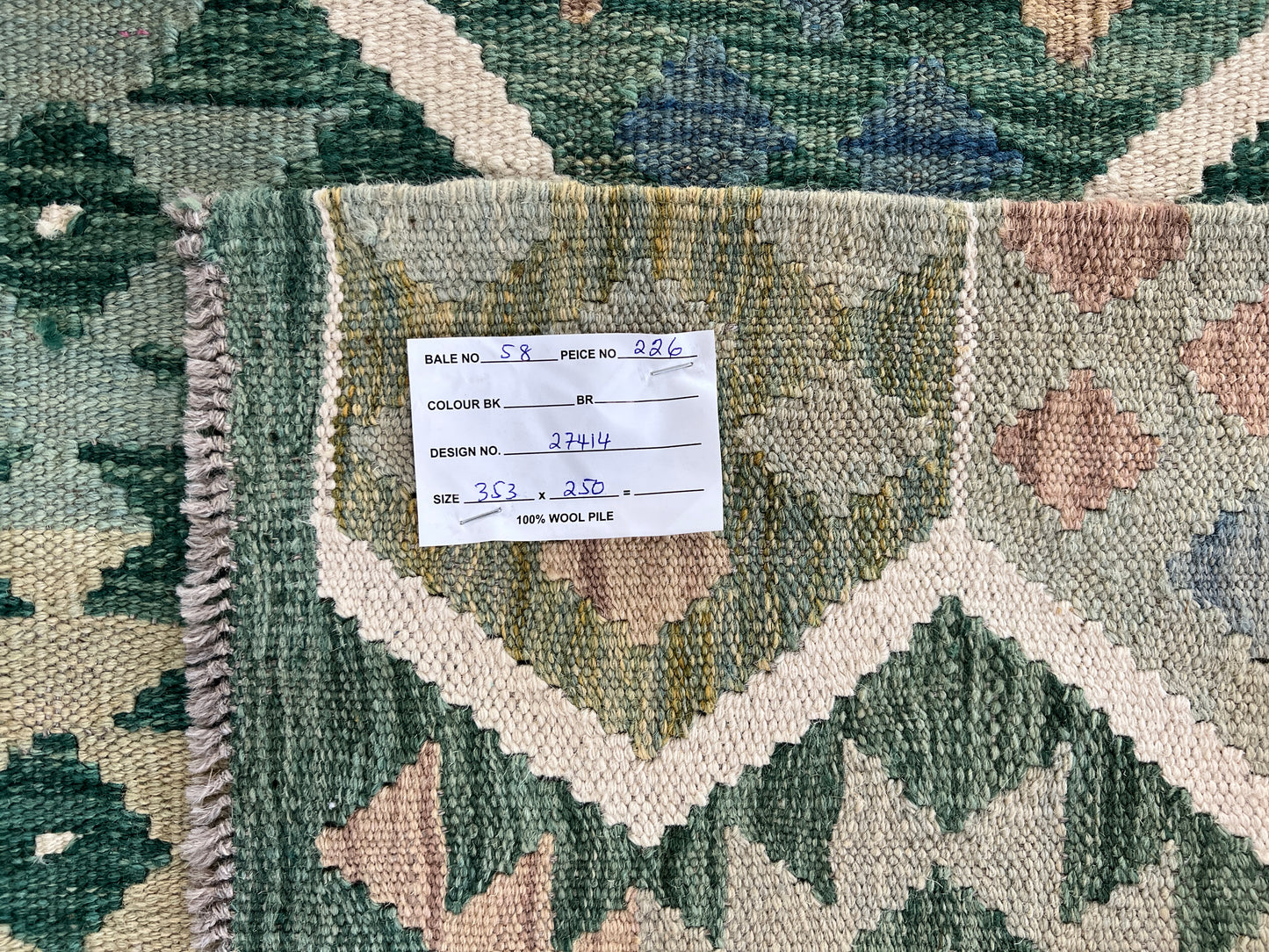 Custom-Made Flatweave kilim, Maimaneh-Afghan 353x250cm | Rug# 27414