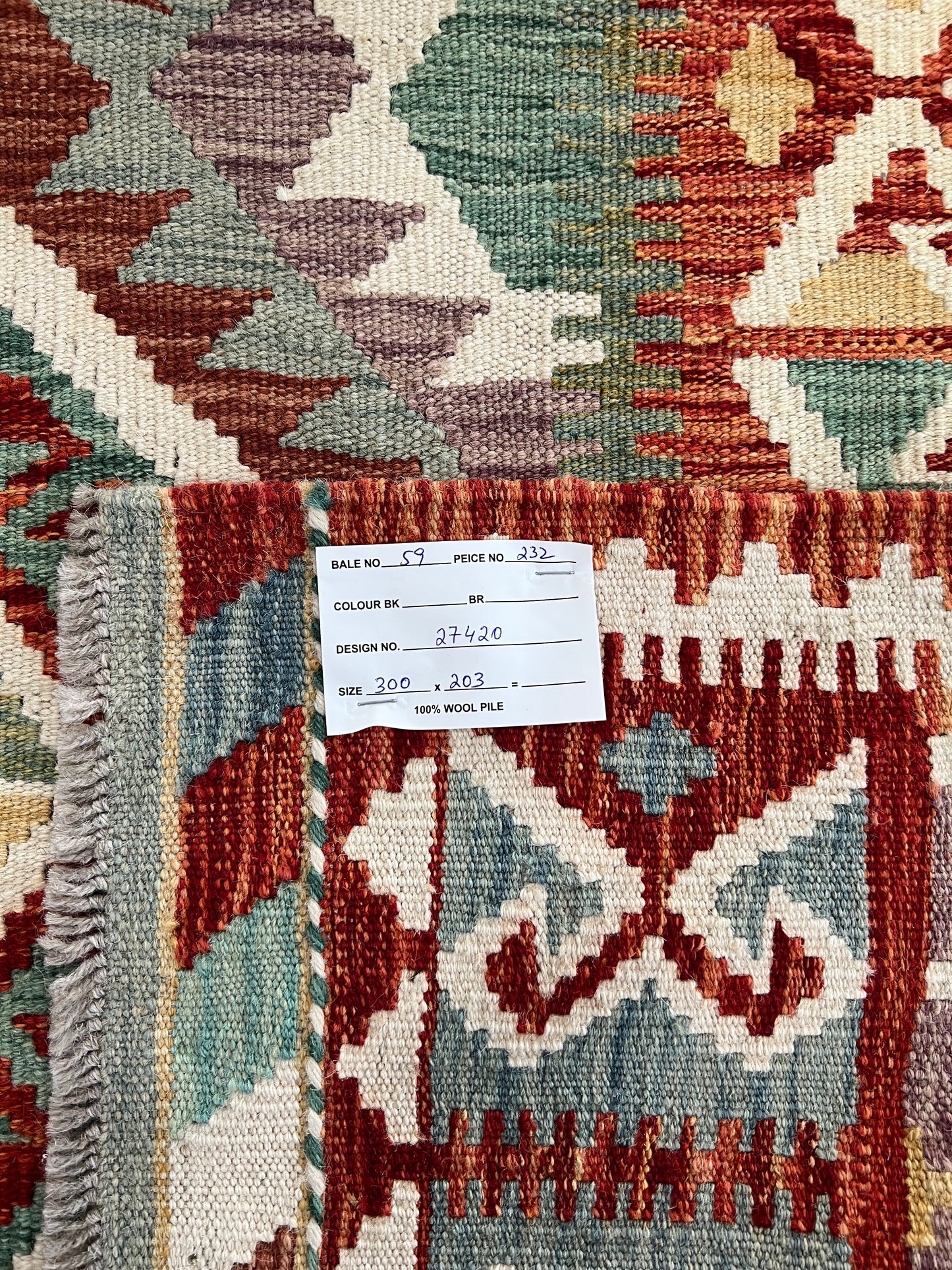 Custom-Made Flatweave kilim, Maimaneh-Afghan 300x203cm | Rug# 27420