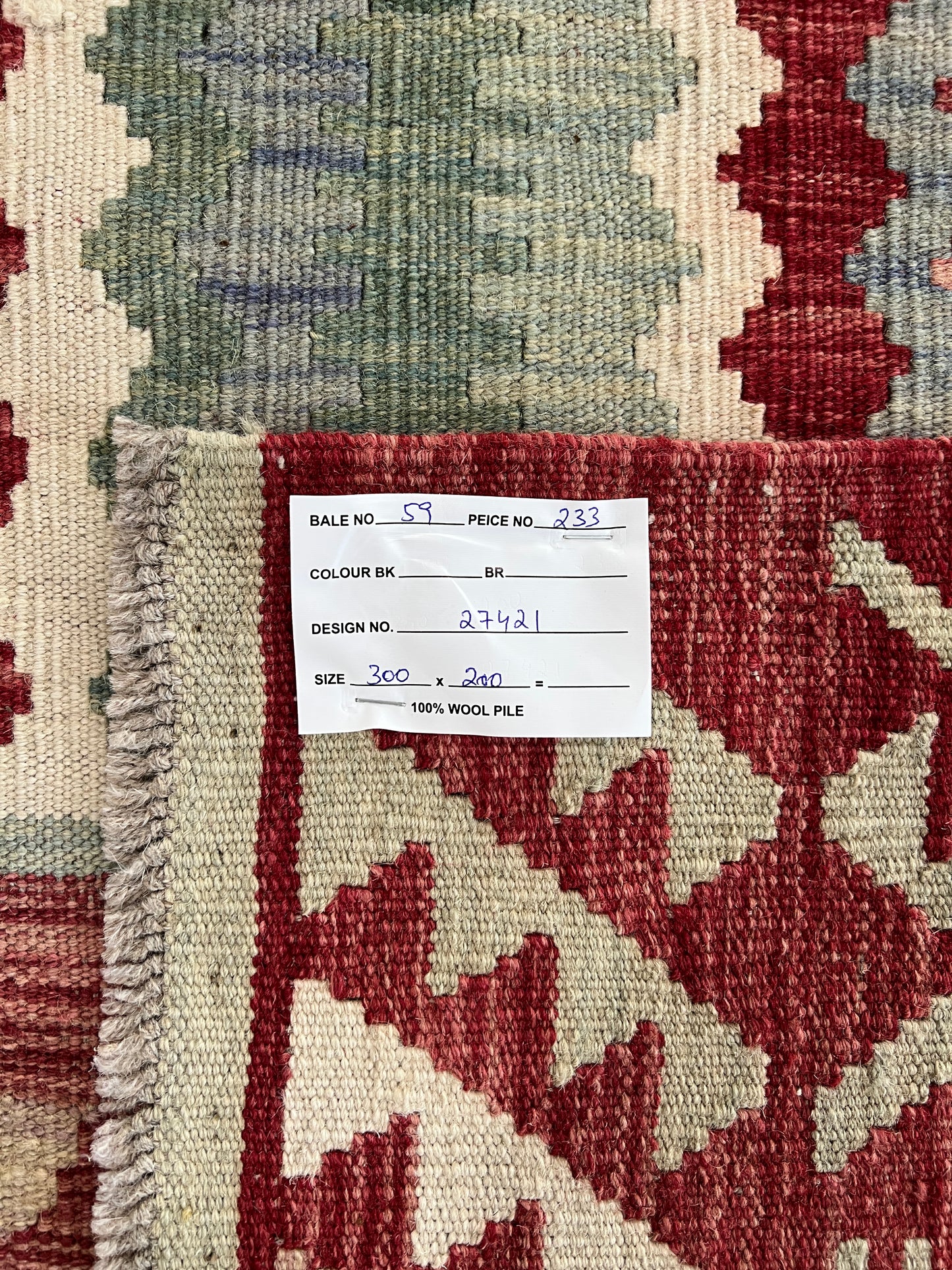 Custom-Made Flatweave kilim, Maimaneh-Afghan 300x200cm | Rug# 27421