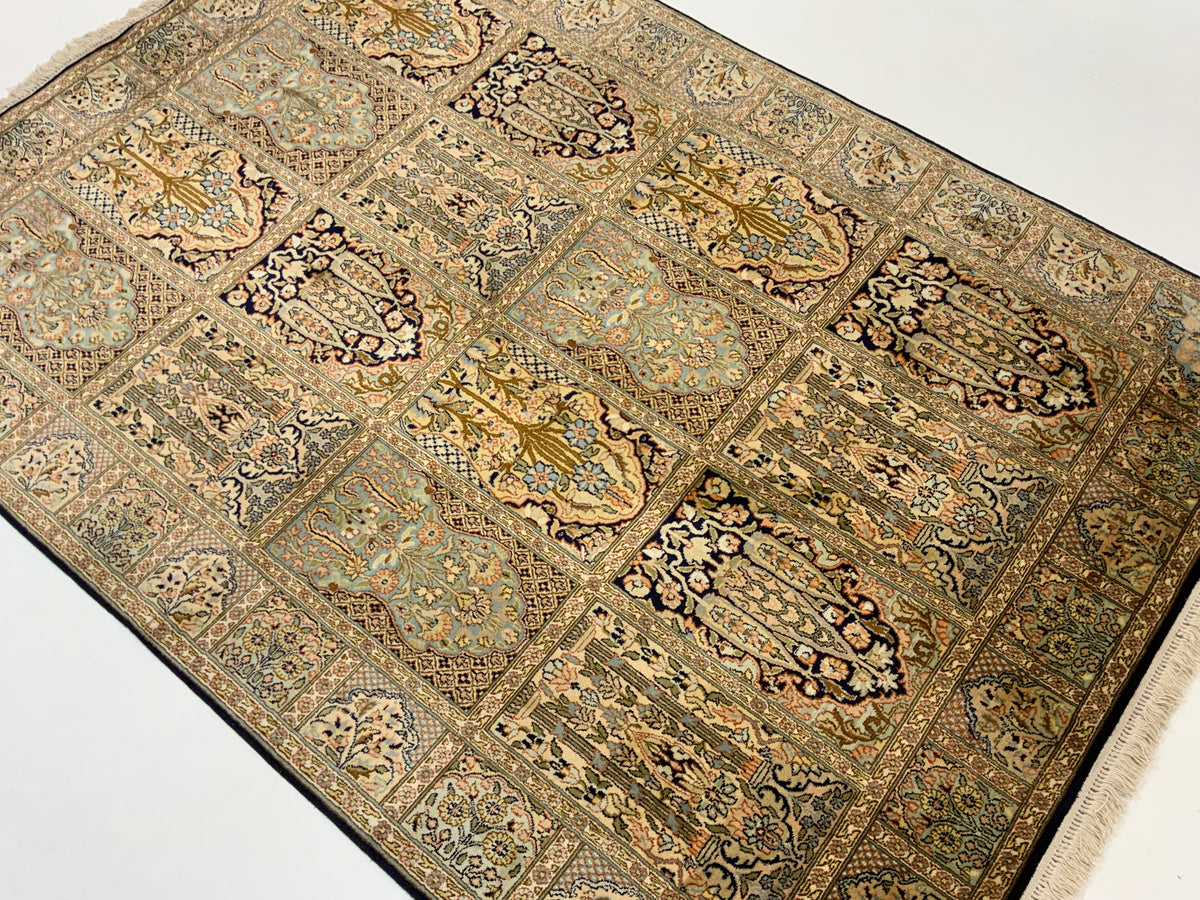Srinagar Kashmir Pure Silk Garden Design Rug 183x129 cm | Rug# 31604