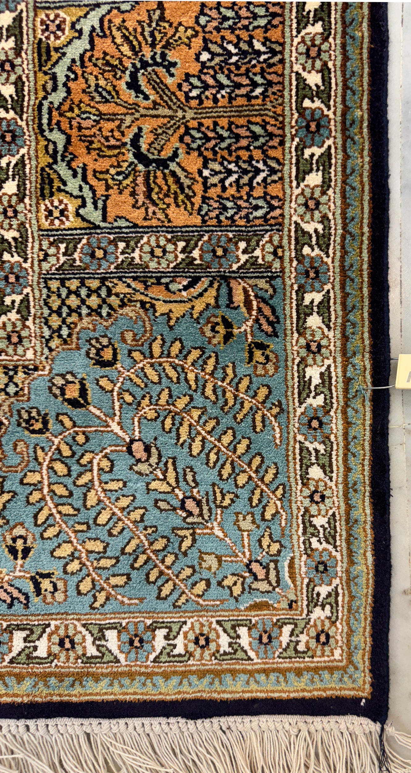 Hand knotted Kashmir pure silk pile rug, 188x121cm | Rug# 32051