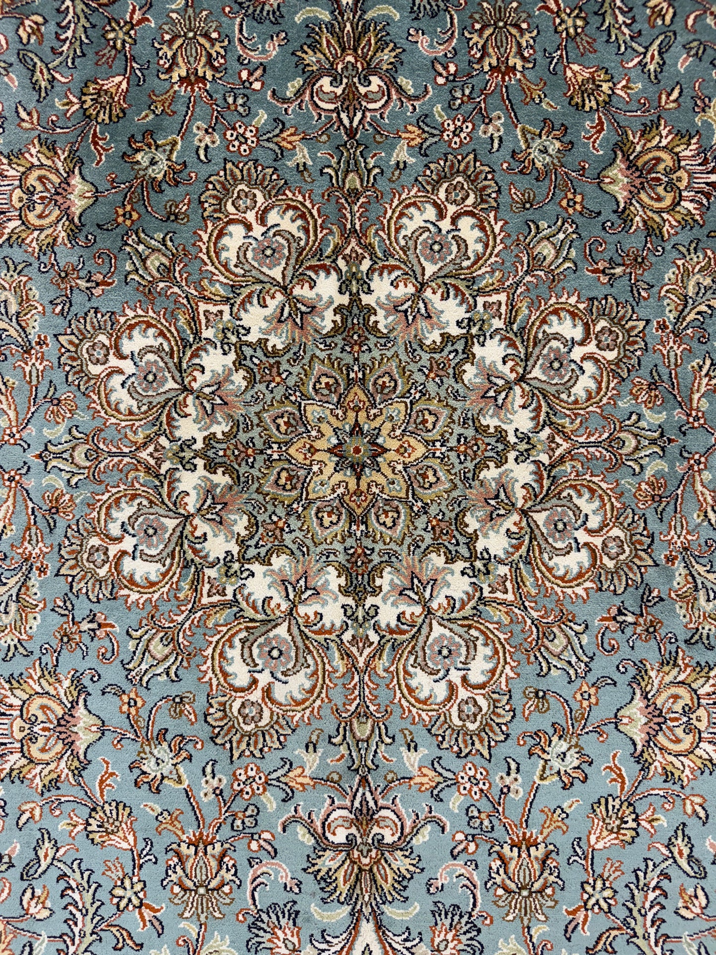 Hand knotted Kashmir pure silk 247x169cm | Rug# 32056